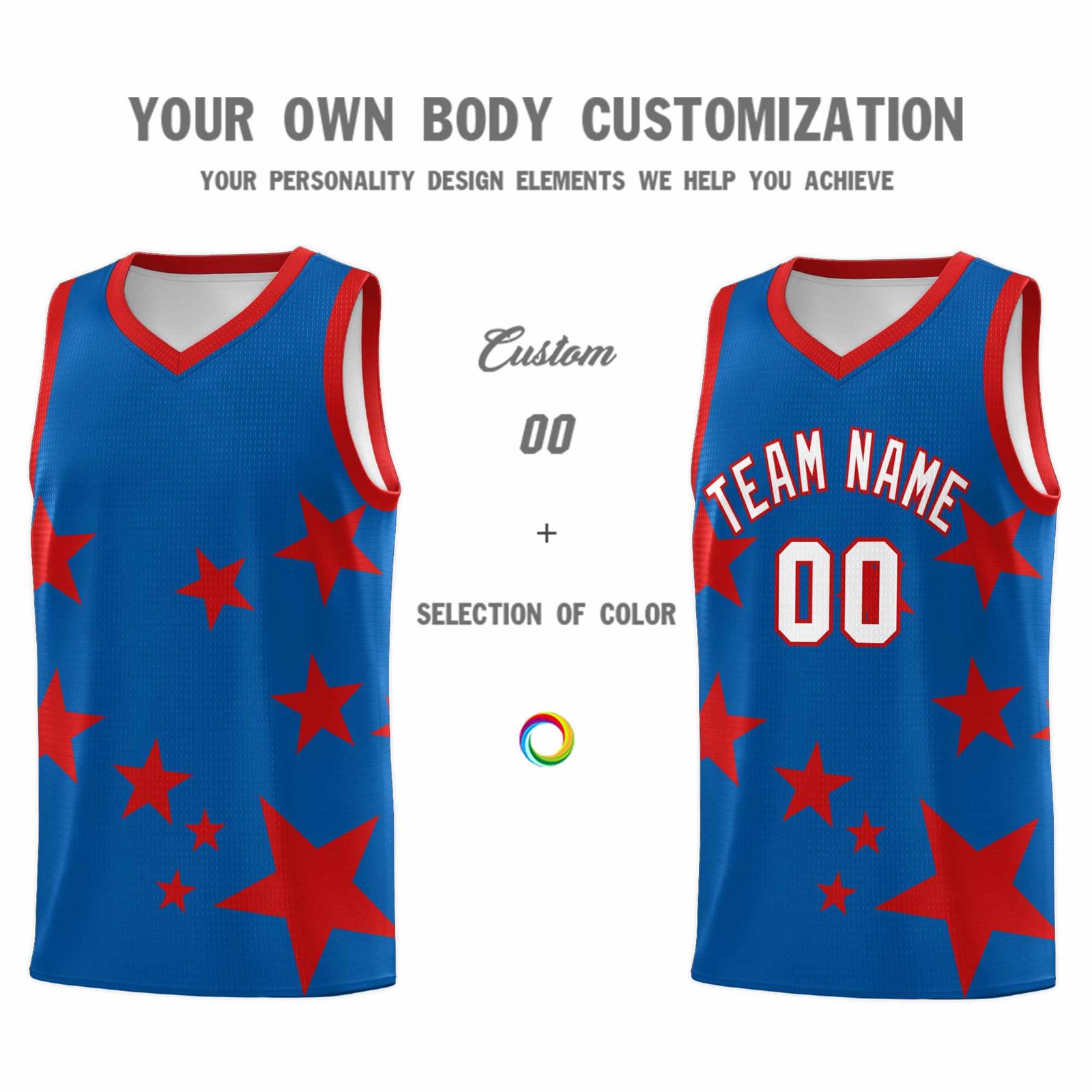 Custom Royal Red Graffiti Pattern Star Print Basketball Jersey Sets