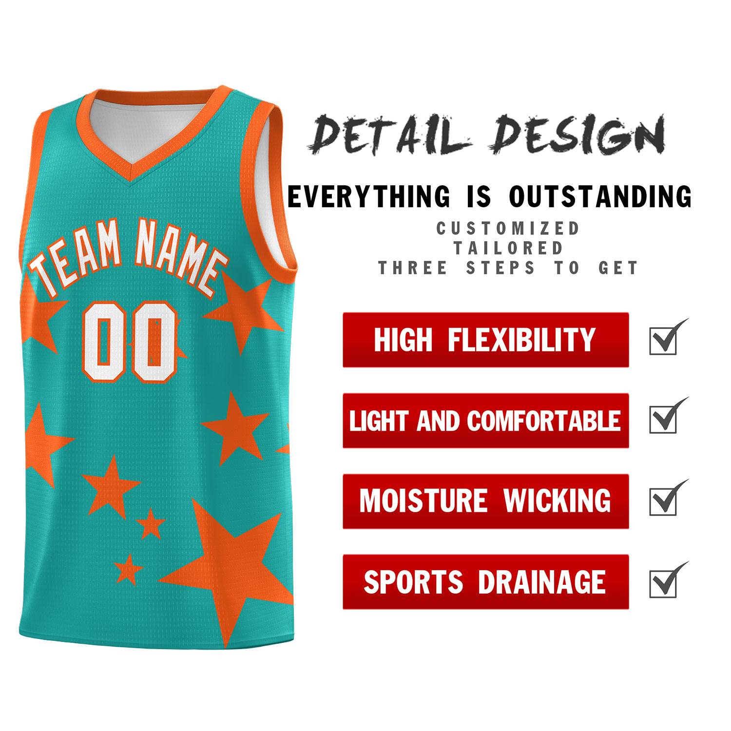 Custom Aqua Orange Graffiti Pattern Star Print Basketball Jersey Sets