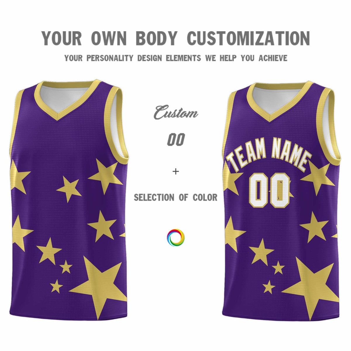 Custom Purple Old Gold Graffiti Pattern Star Print Basketball Jersey Sets