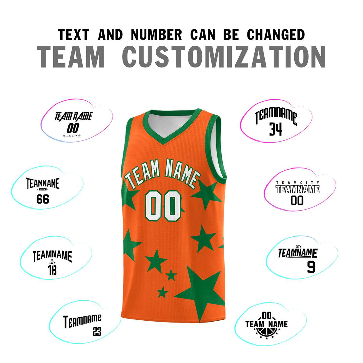 Custom Orange Kelly Green Graffiti Pattern Star Print Basketball Jersey Sets