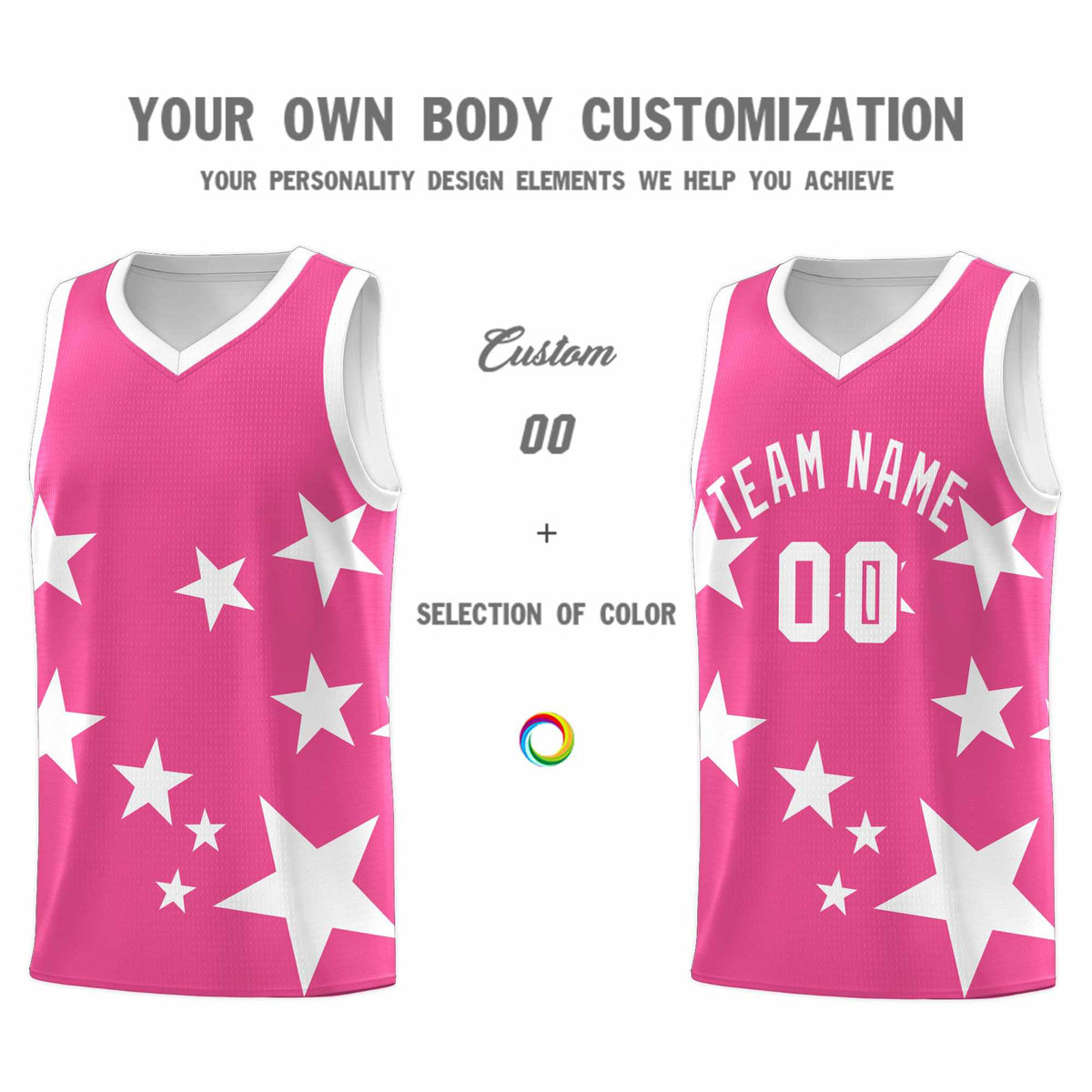 Custom Pink White Graffiti Pattern Star Print Basketball Jersey Sets