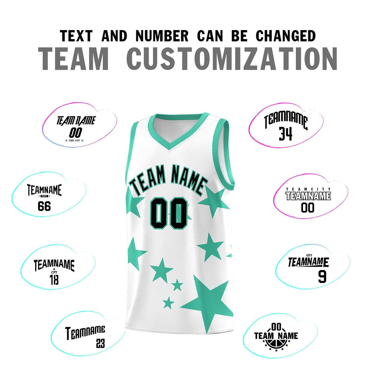 Custom White Bright Green Graffiti Pattern Star Print Basketball Jersey Sets
