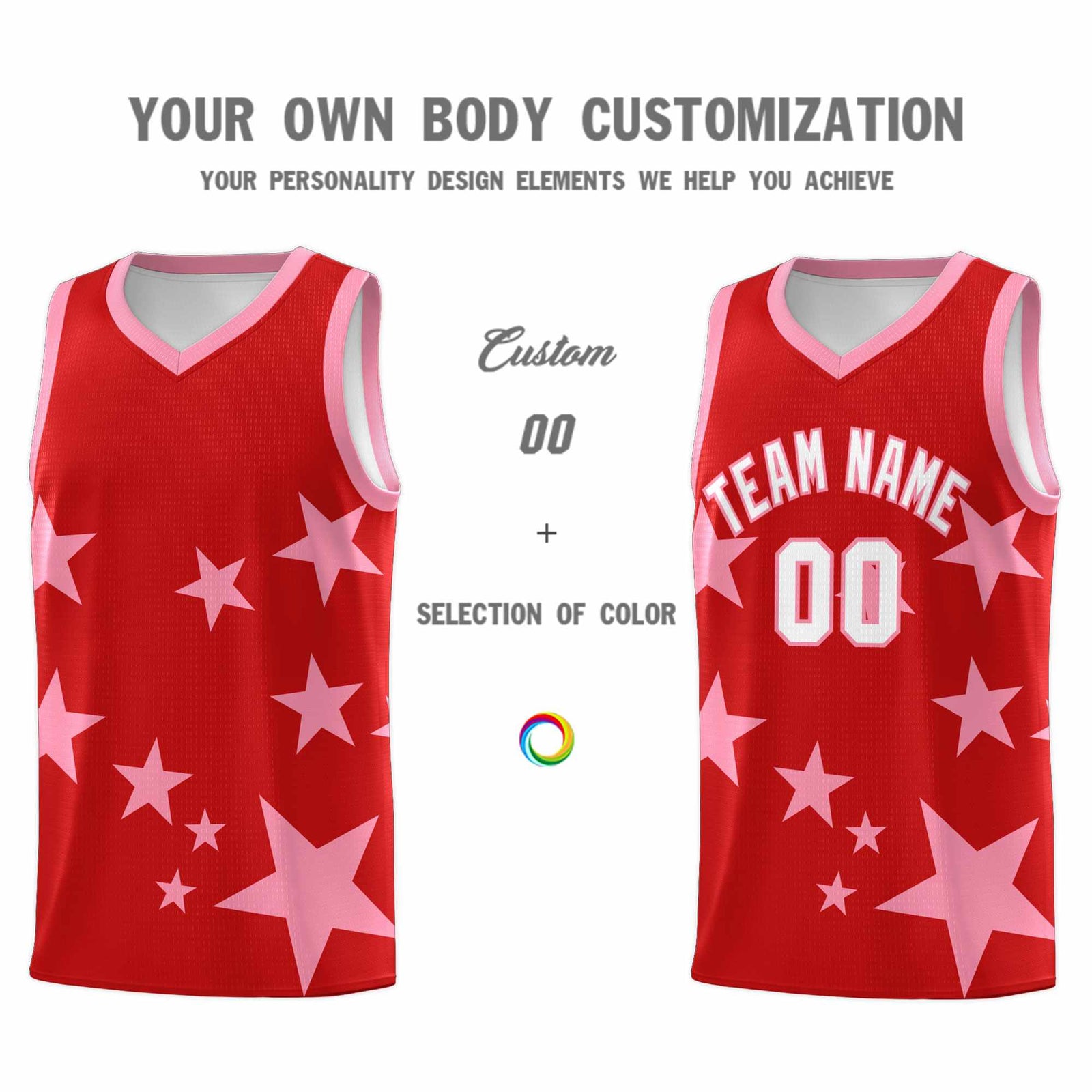 Custom Red Light Pink Graffiti Pattern Star Print Basketball Jersey Sets