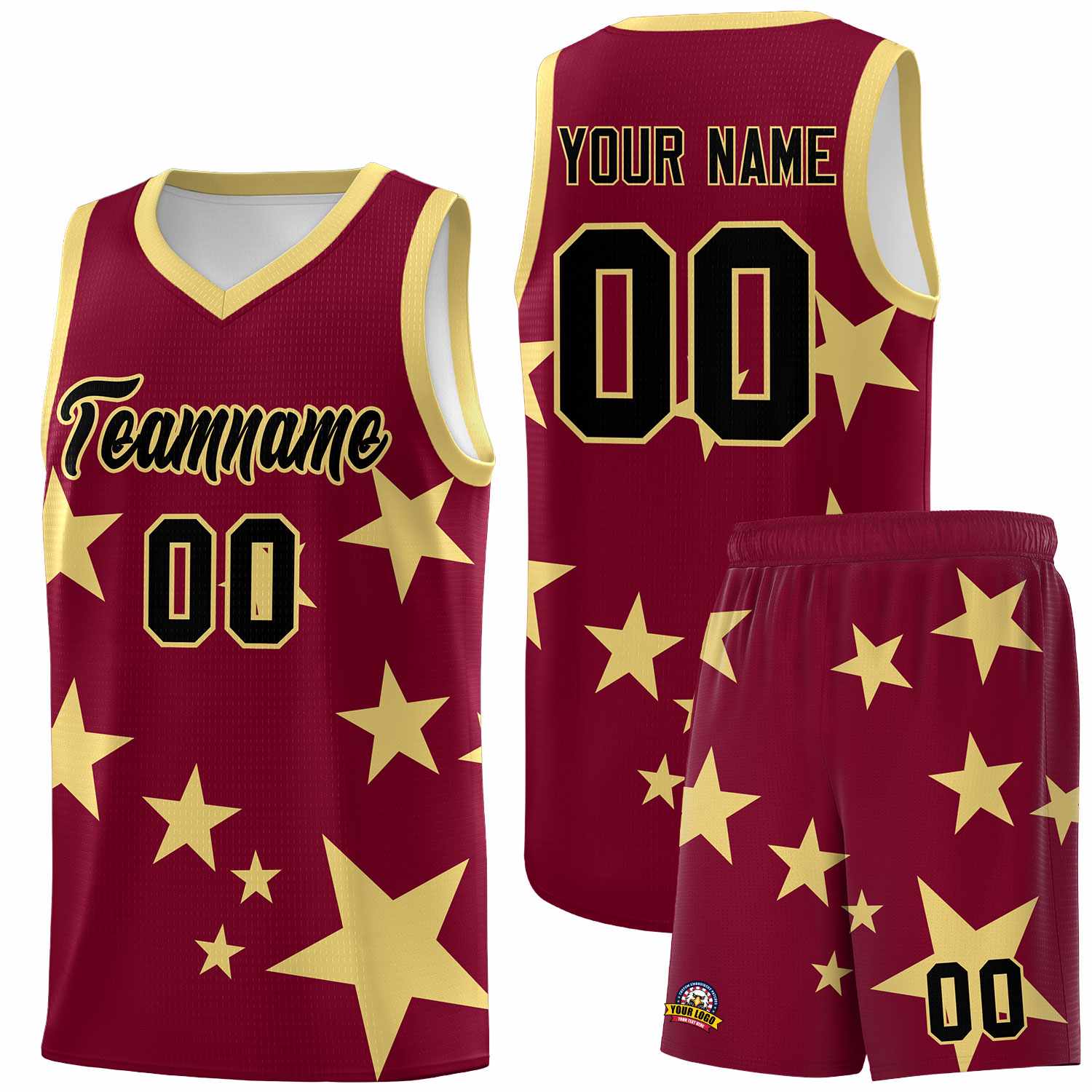Custom Crimson Khaki Graffiti Pattern Star Print Basketball Jersey Sets