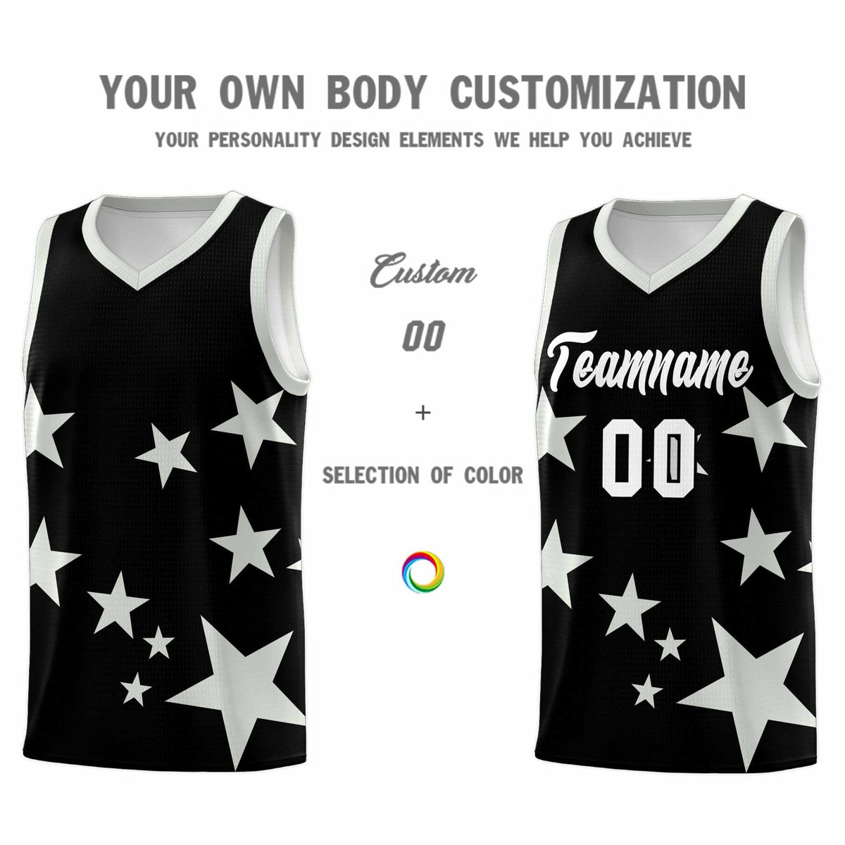 Custom Black Gray Graffiti Pattern Star Print Basketball Jersey Sets
