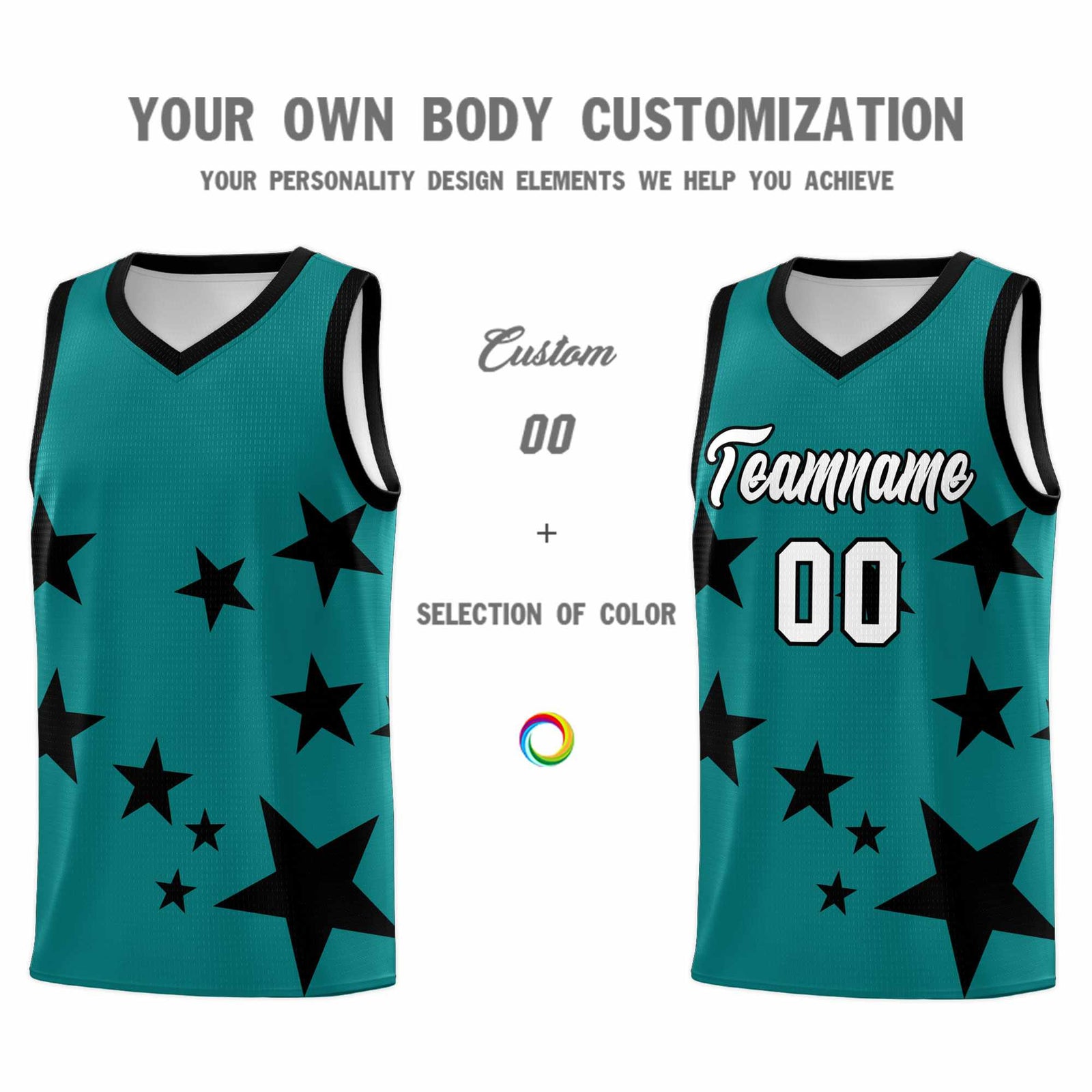 Custom Aqua Black Graffiti Pattern Star Print Basketball Jersey Sets