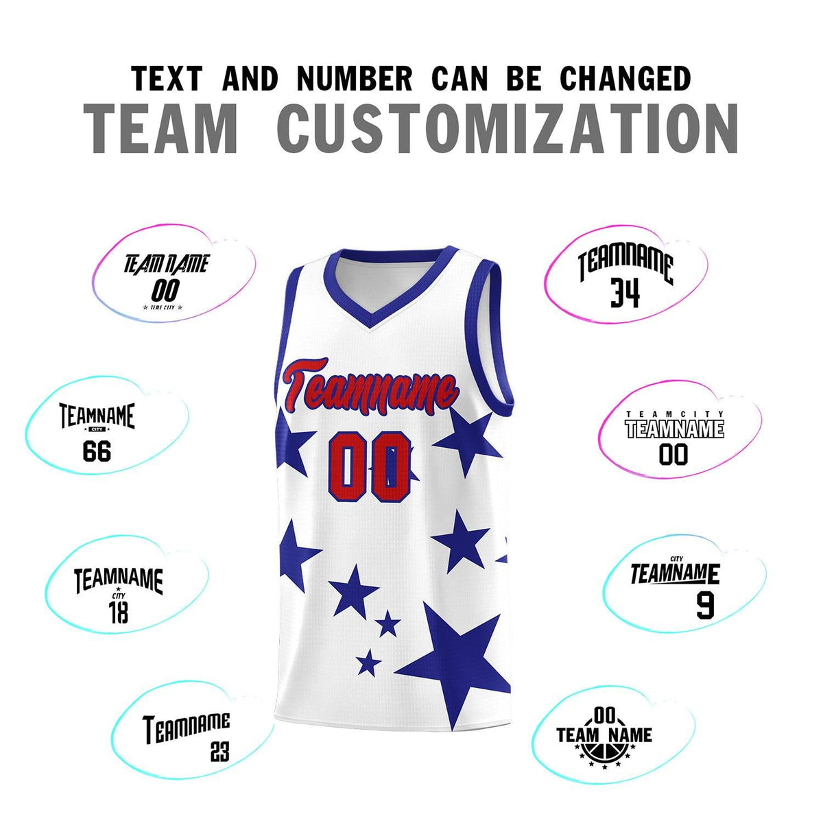 Custom White Royal Graffiti Pattern Star Print Basketball Jersey Sets