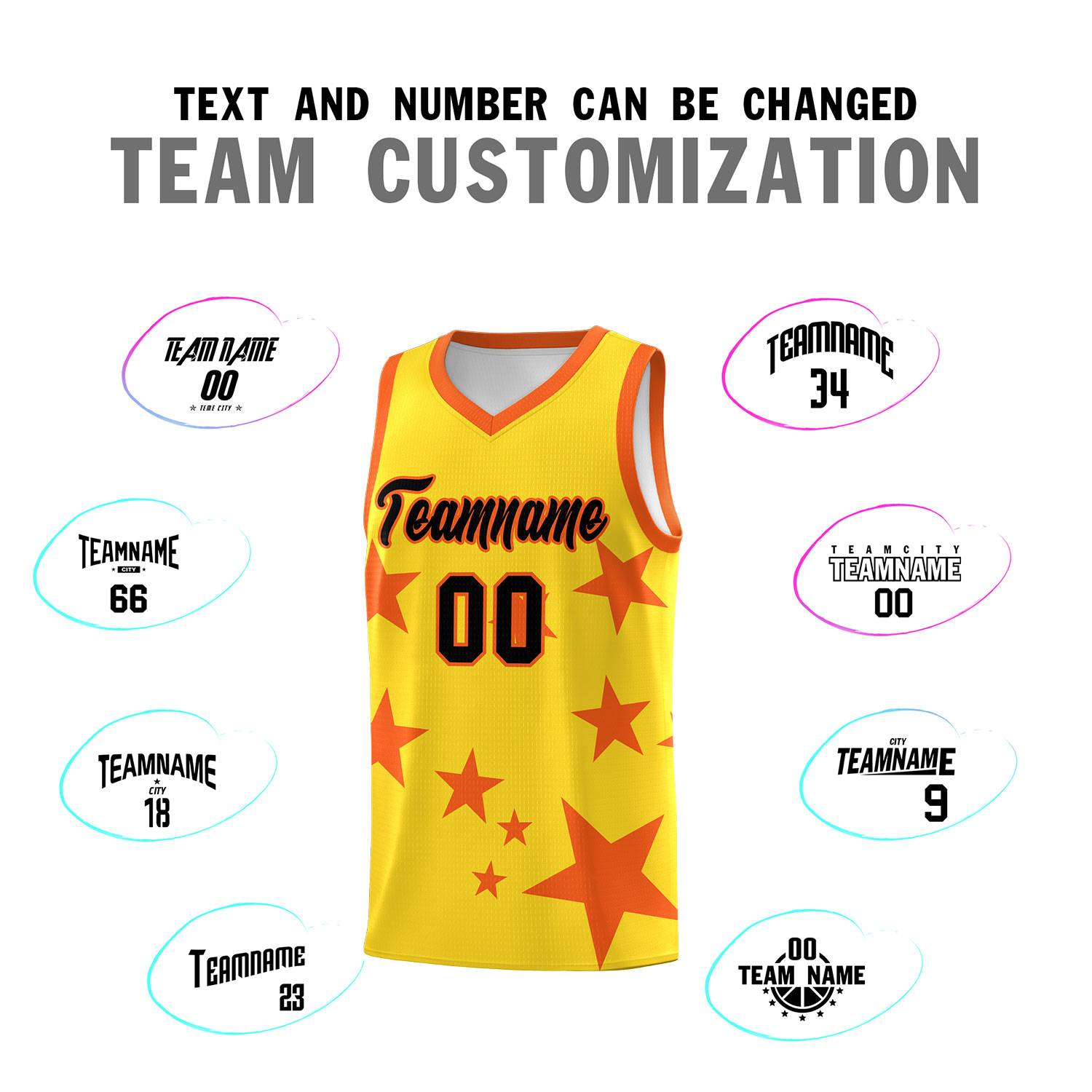 Custom Gold Orange Graffiti Pattern Star Print Basketball Jersey Sets