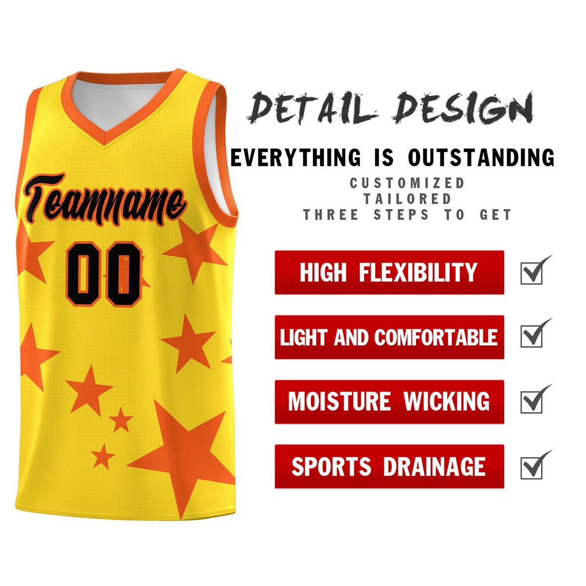 Custom Gold Orange Graffiti Pattern Star Print Basketball Jersey Sets