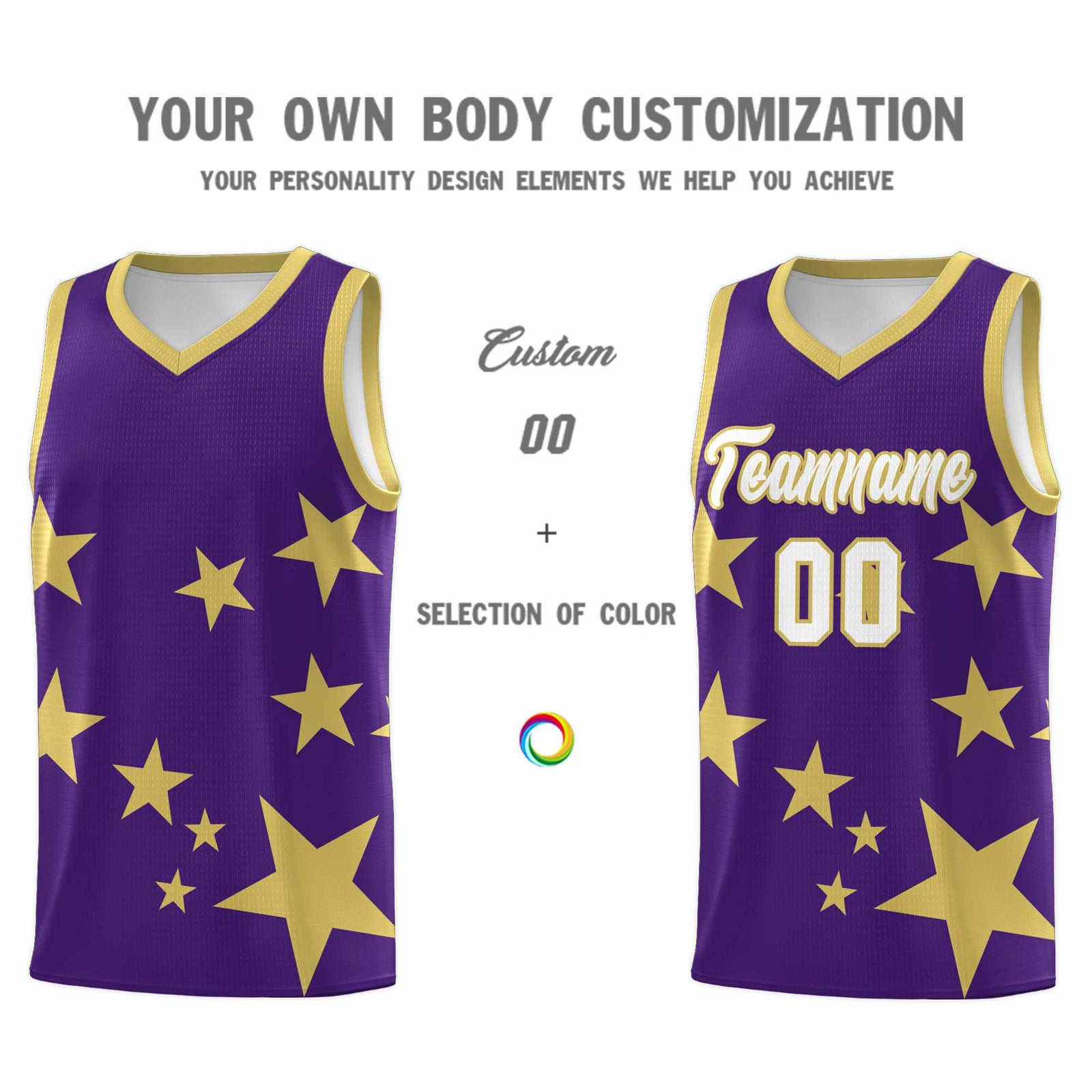 Custom Purple Old Gold Graffiti Pattern Star Print Basketball Jersey Sets