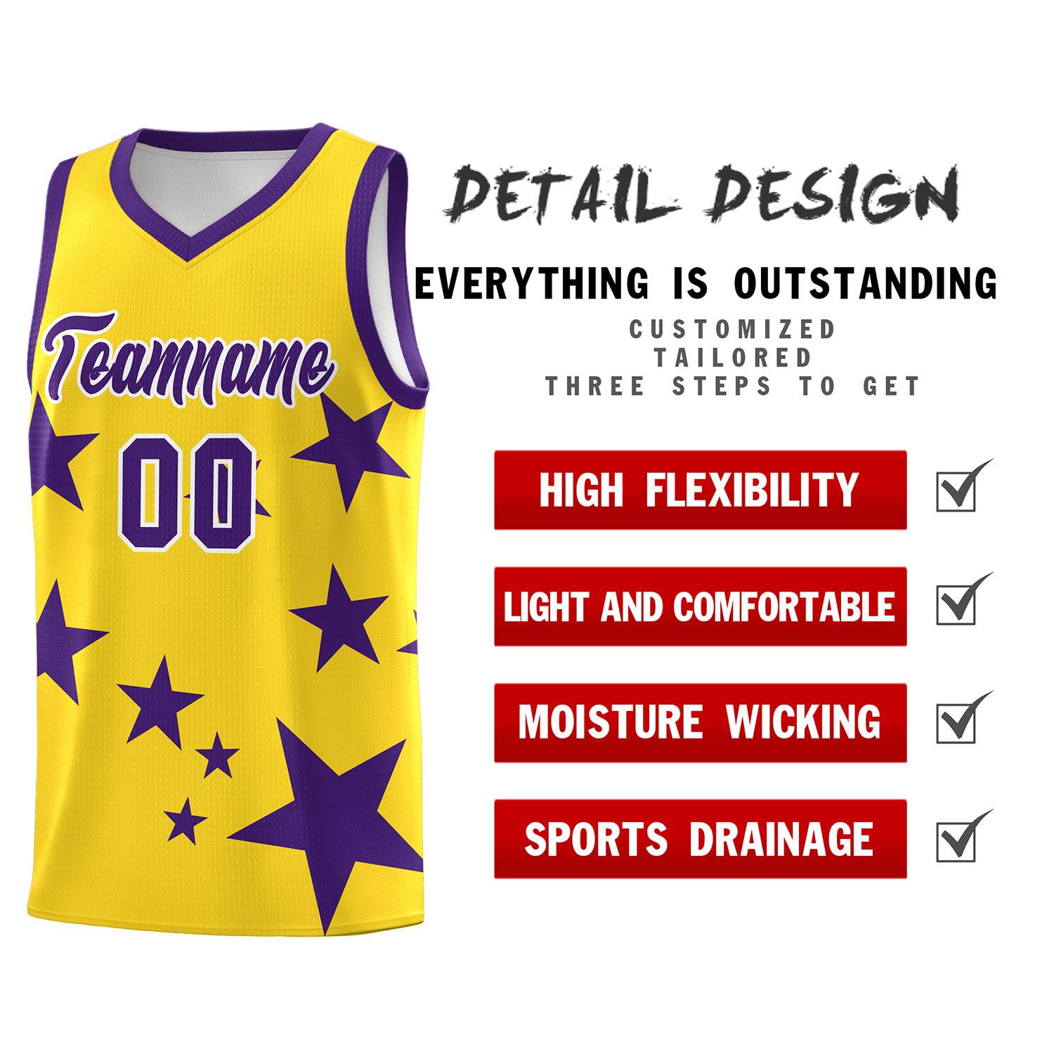 Custom Gold Purple Graffiti Pattern Star Print Basketball Jersey Sets