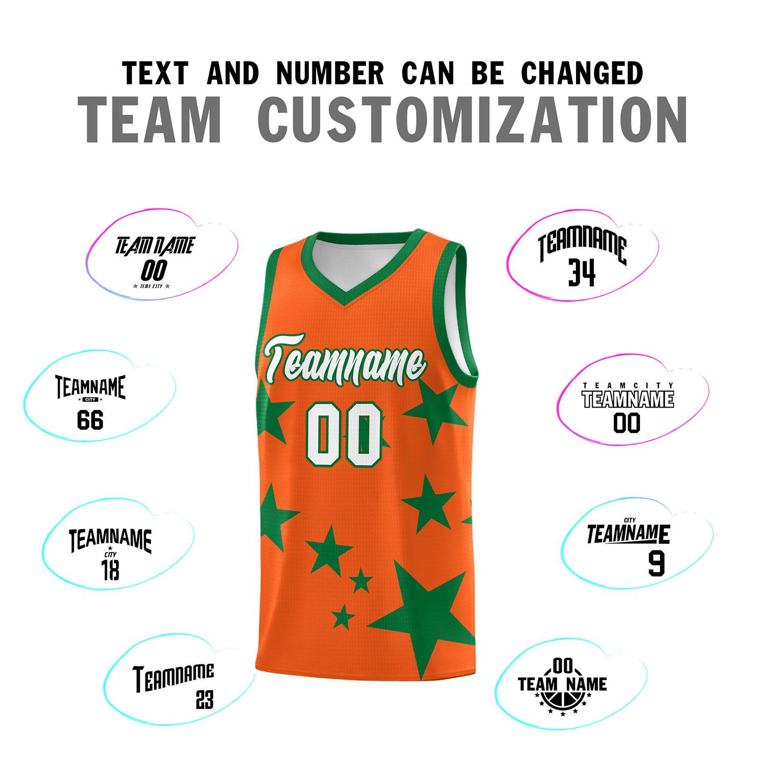 Custom Orange Kelly Green Graffiti Pattern Star Print Basketball Jersey Sets