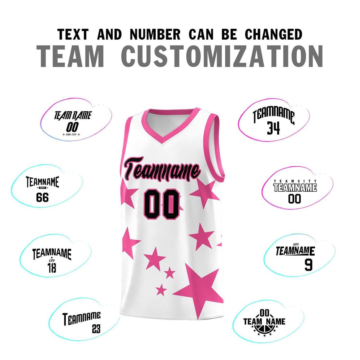 Custom White Pink Graffiti Pattern Star Print Basketball Jersey Sets