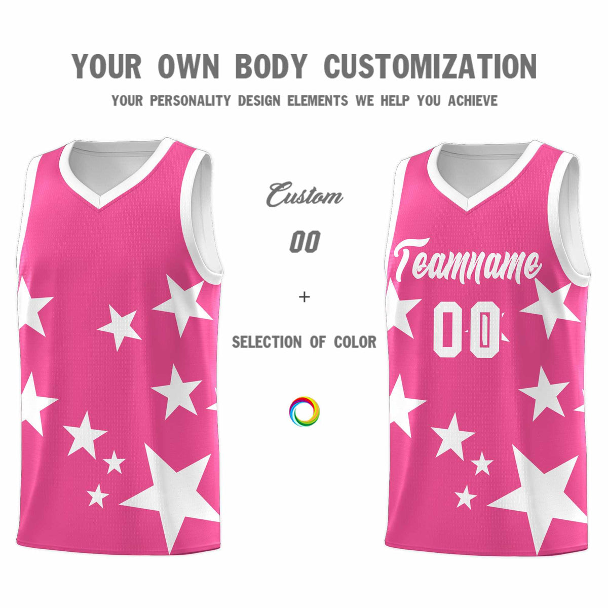 Custom Pink White Graffiti Pattern Star Print Basketball Jersey Sets