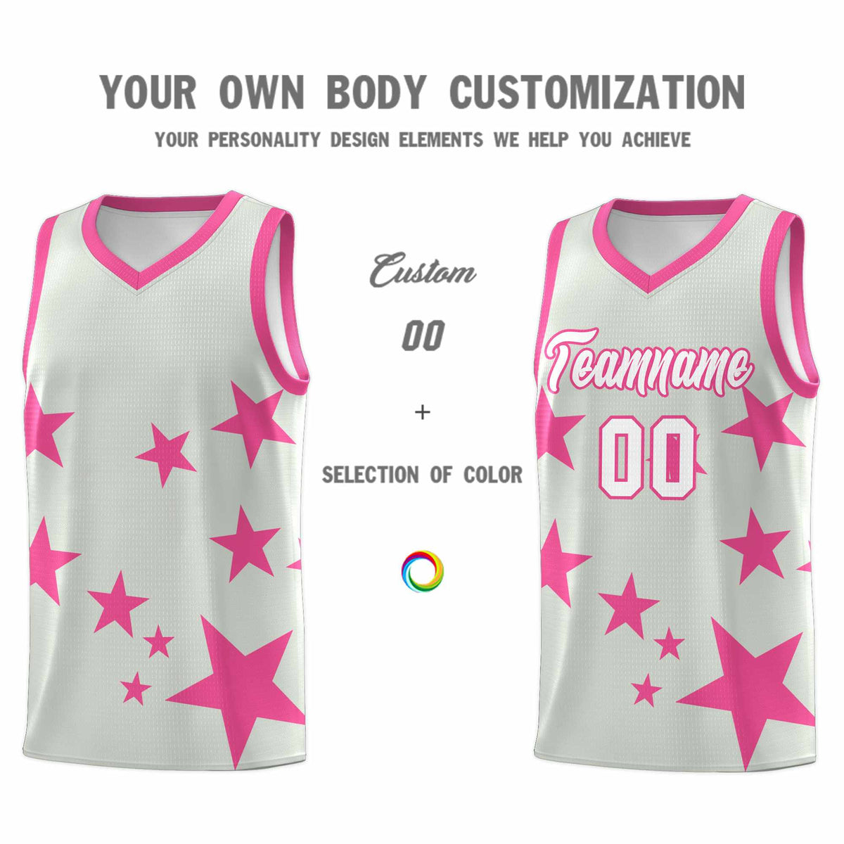 Custom Gray Pink Graffiti Pattern Star Print Basketball Jersey Sets