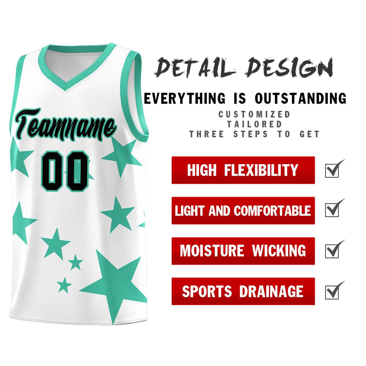Custom White Bright Green Graffiti Pattern Star Print Basketball Jersey Sets