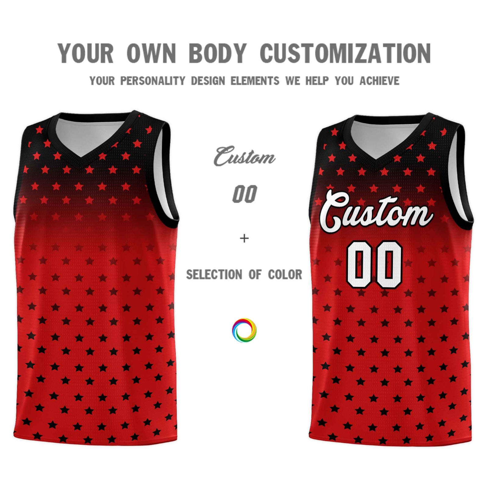 Custom Black Red Gradient Start Pattern Basketball Jersey Sets
