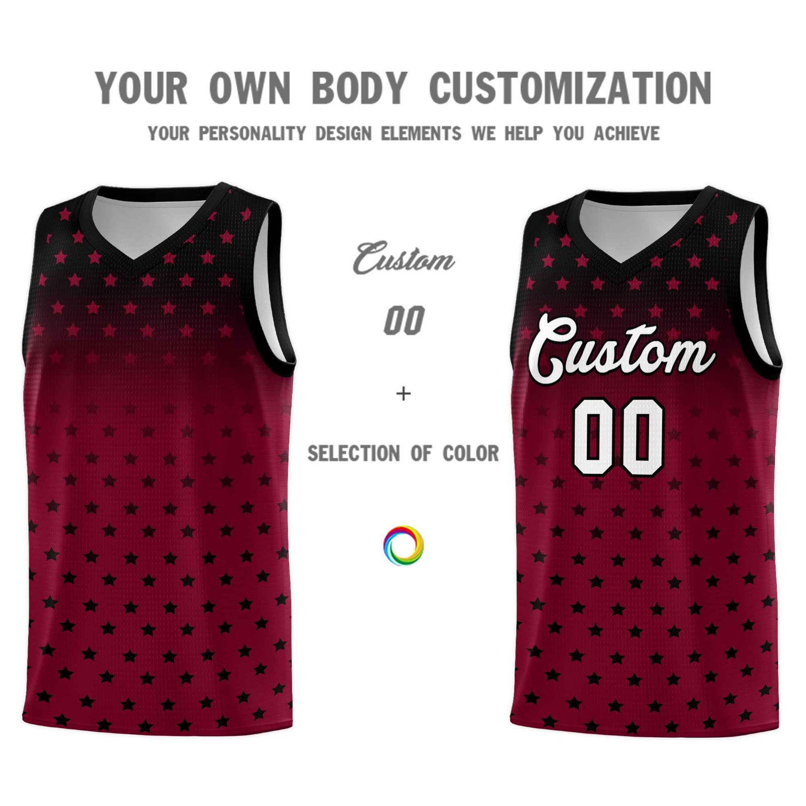 Custom Black Crimson Gradient Start Pattern Basketball Jersey Sets