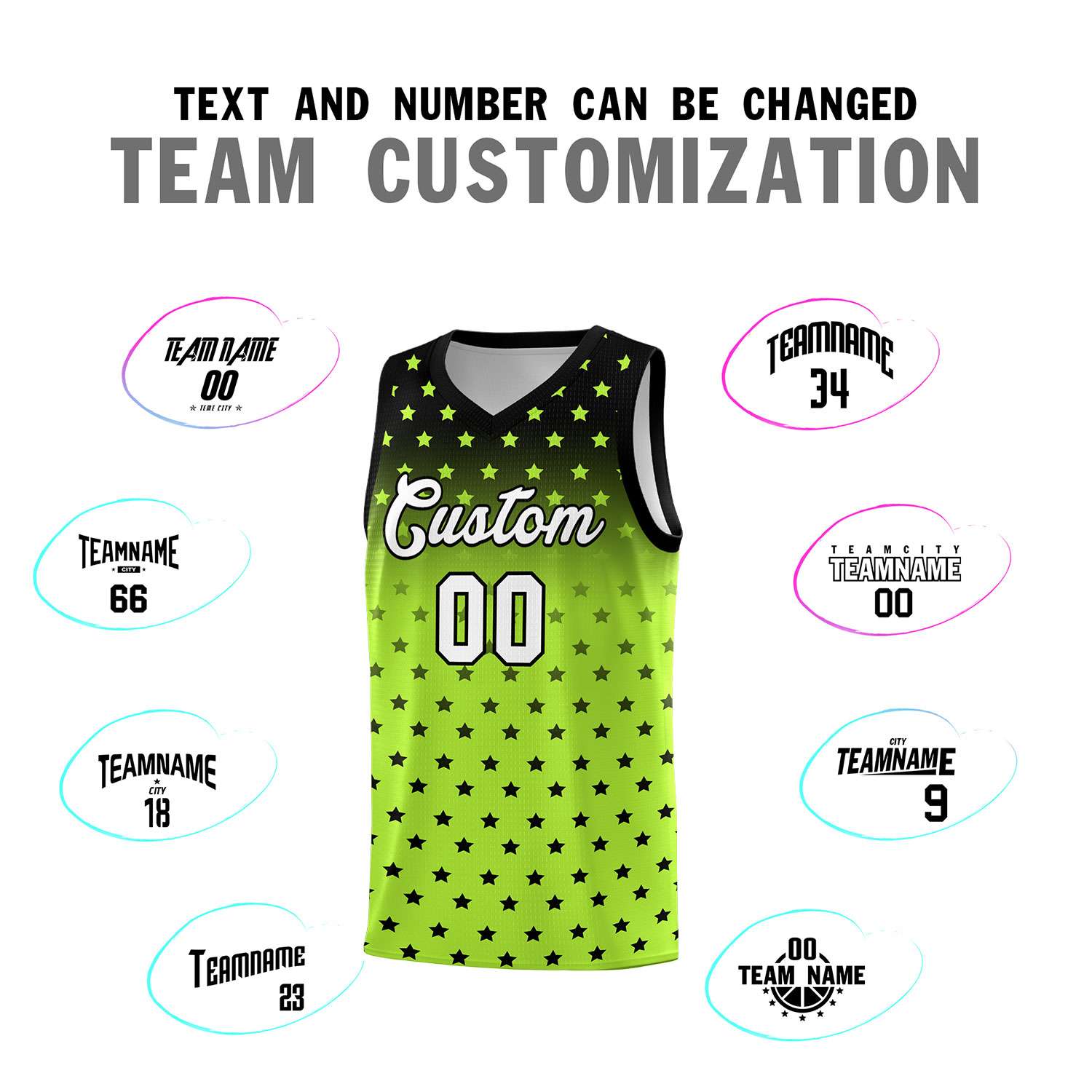 Custom Black Light Green Gradient Start Pattern Basketball Jersey Sets