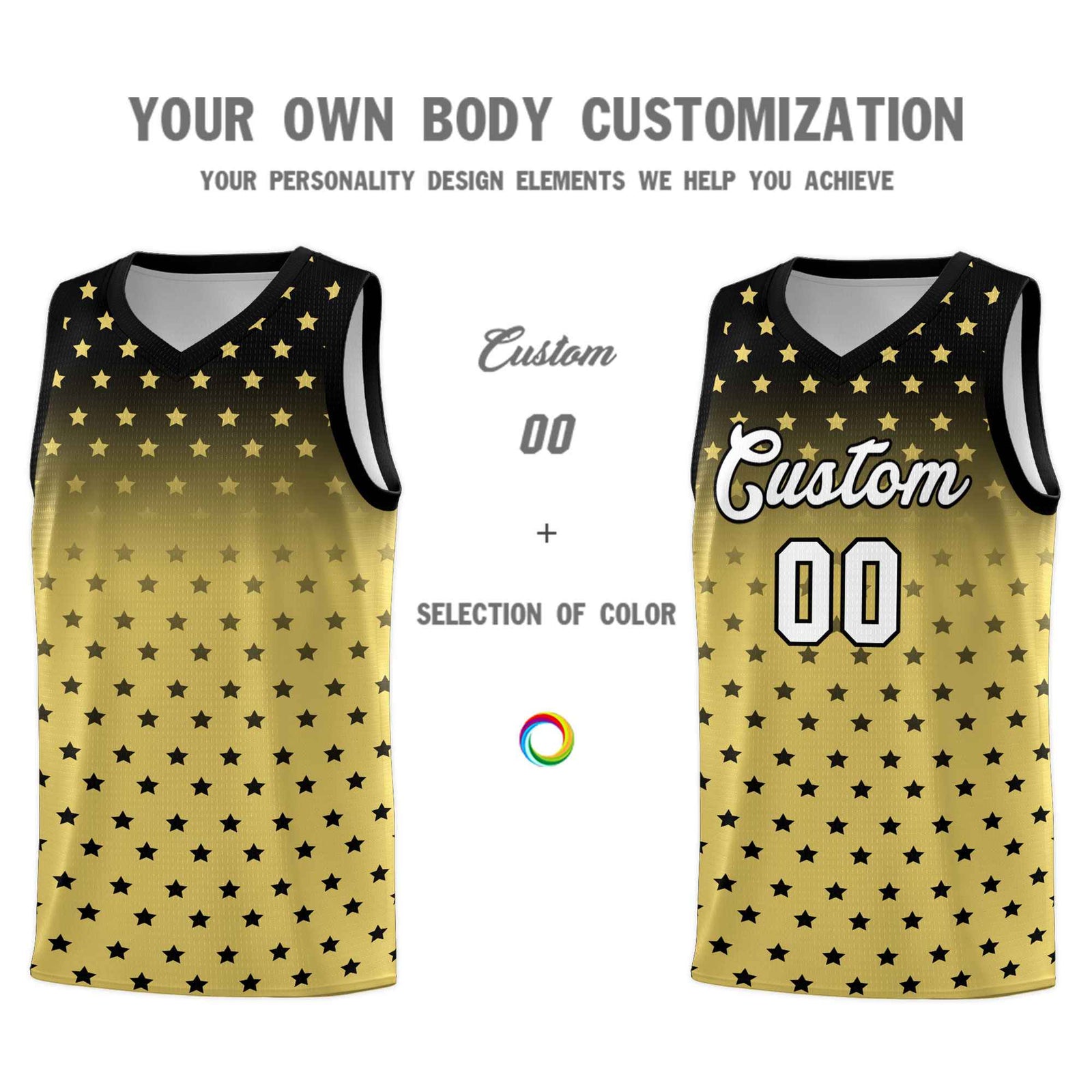 Custom Black Old Gold Gradient Start Pattern Basketball Jersey Sets