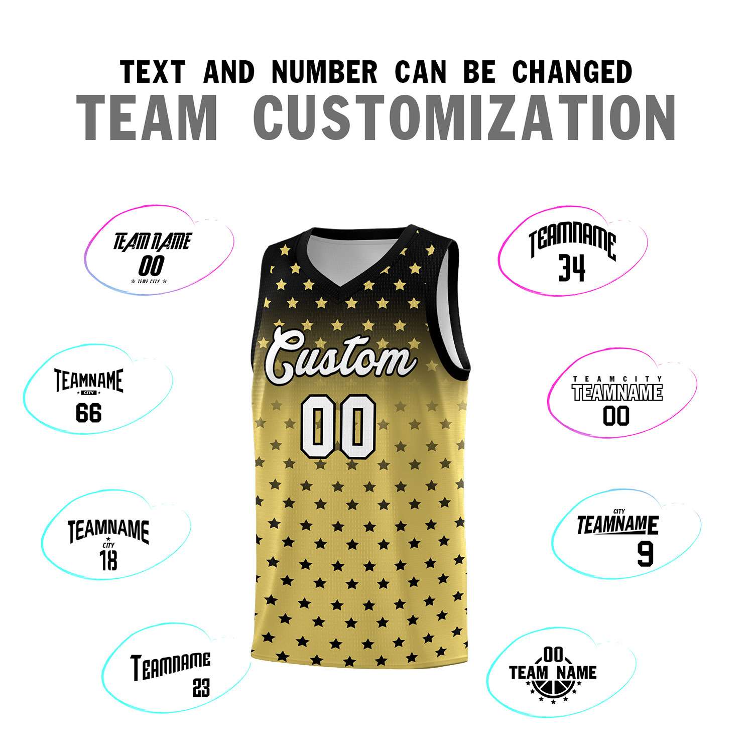 Custom Black Old Gold Gradient Start Pattern Basketball Jersey Sets