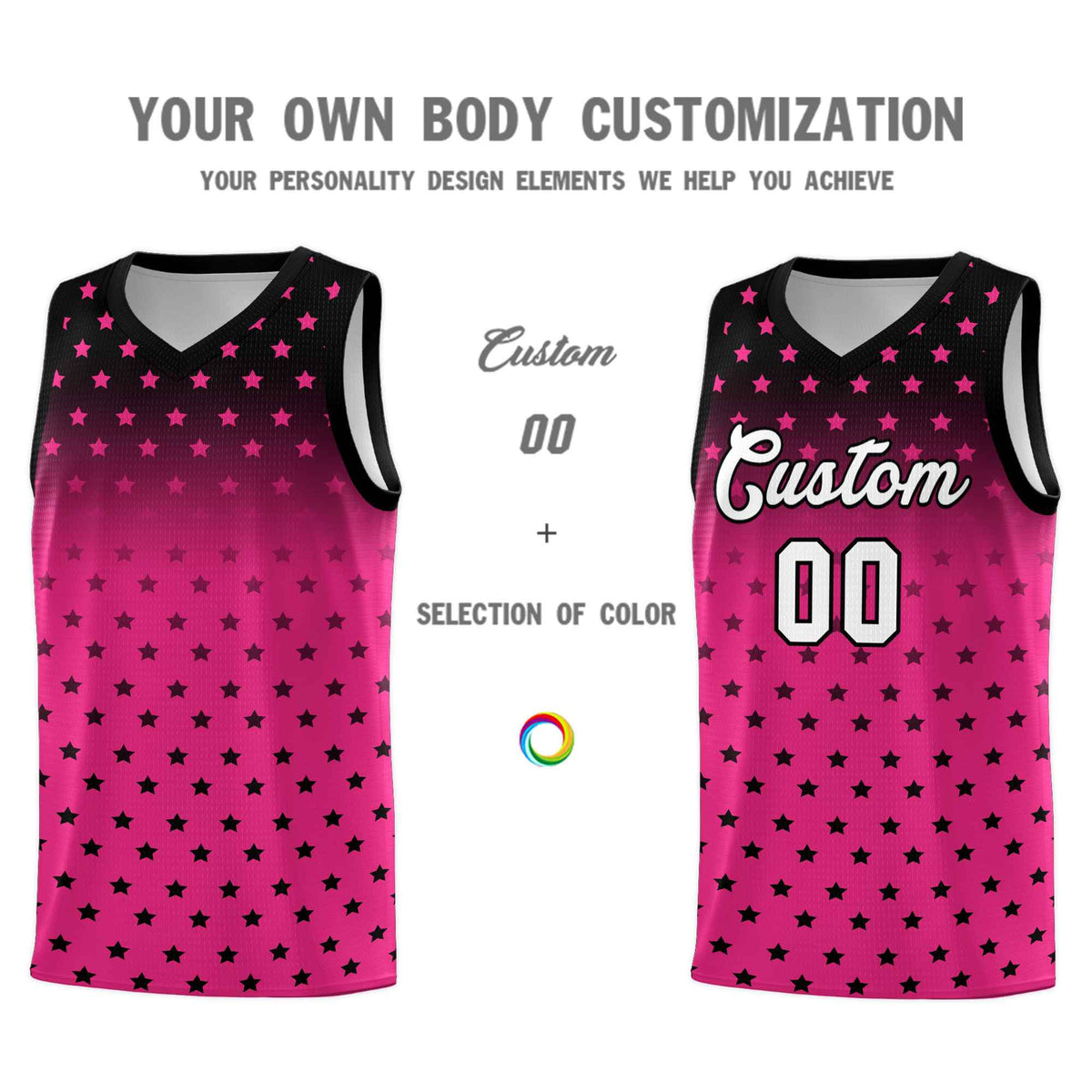 Custom Black Pink Gradient Start Pattern Basketball Jersey Sets