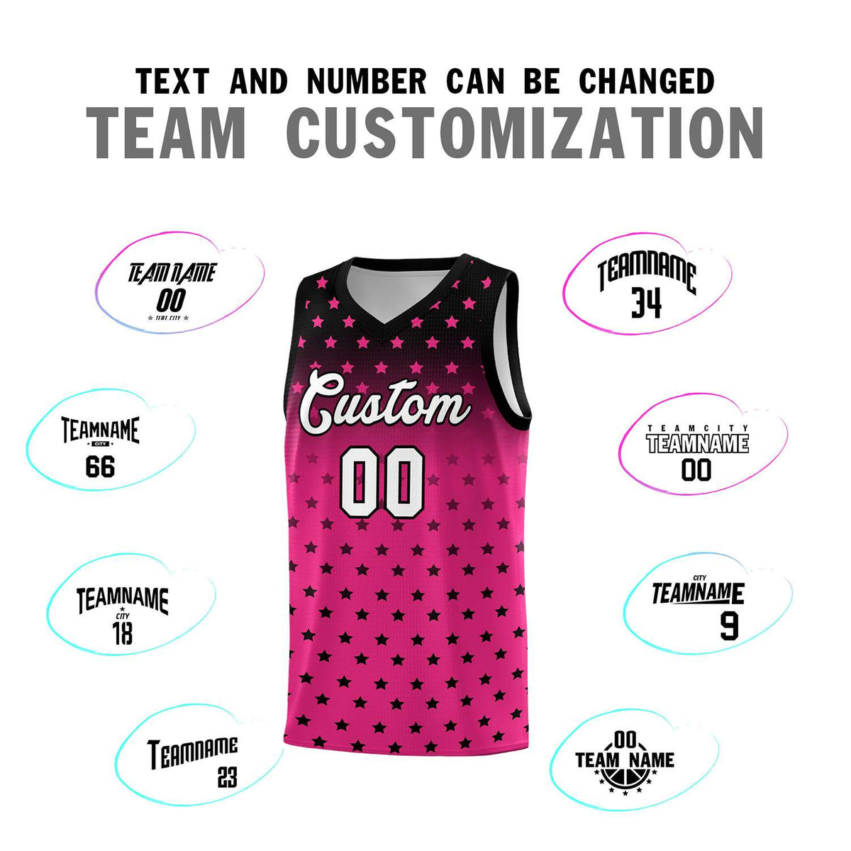 Custom Black Pink Gradient Start Pattern Basketball Jersey Sets