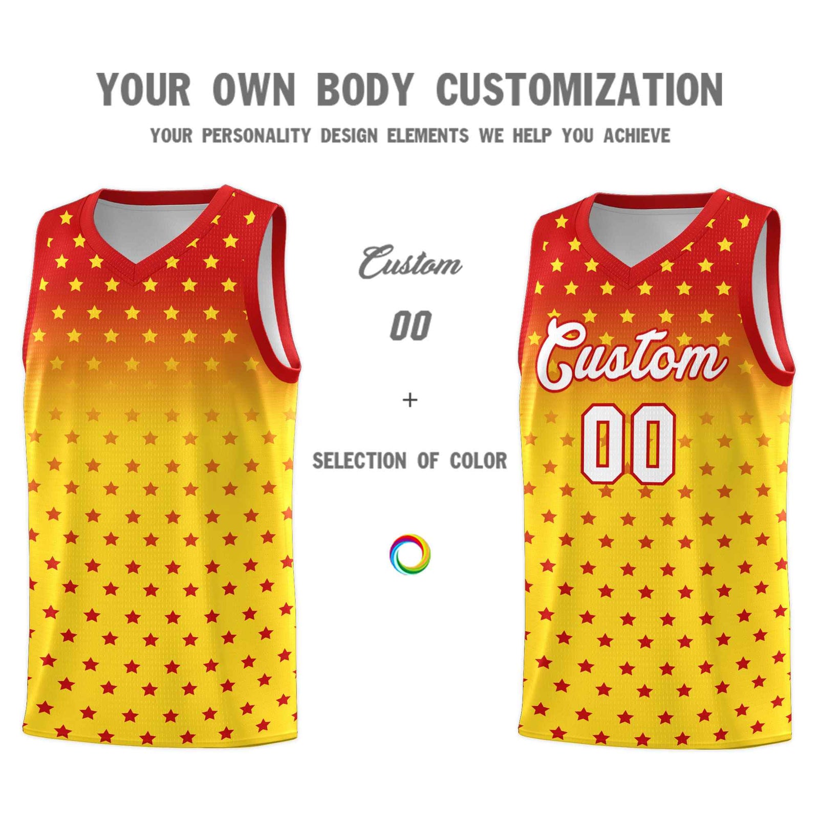 Custom Red Gold Gradient Start Pattern Basketball Jersey Sets