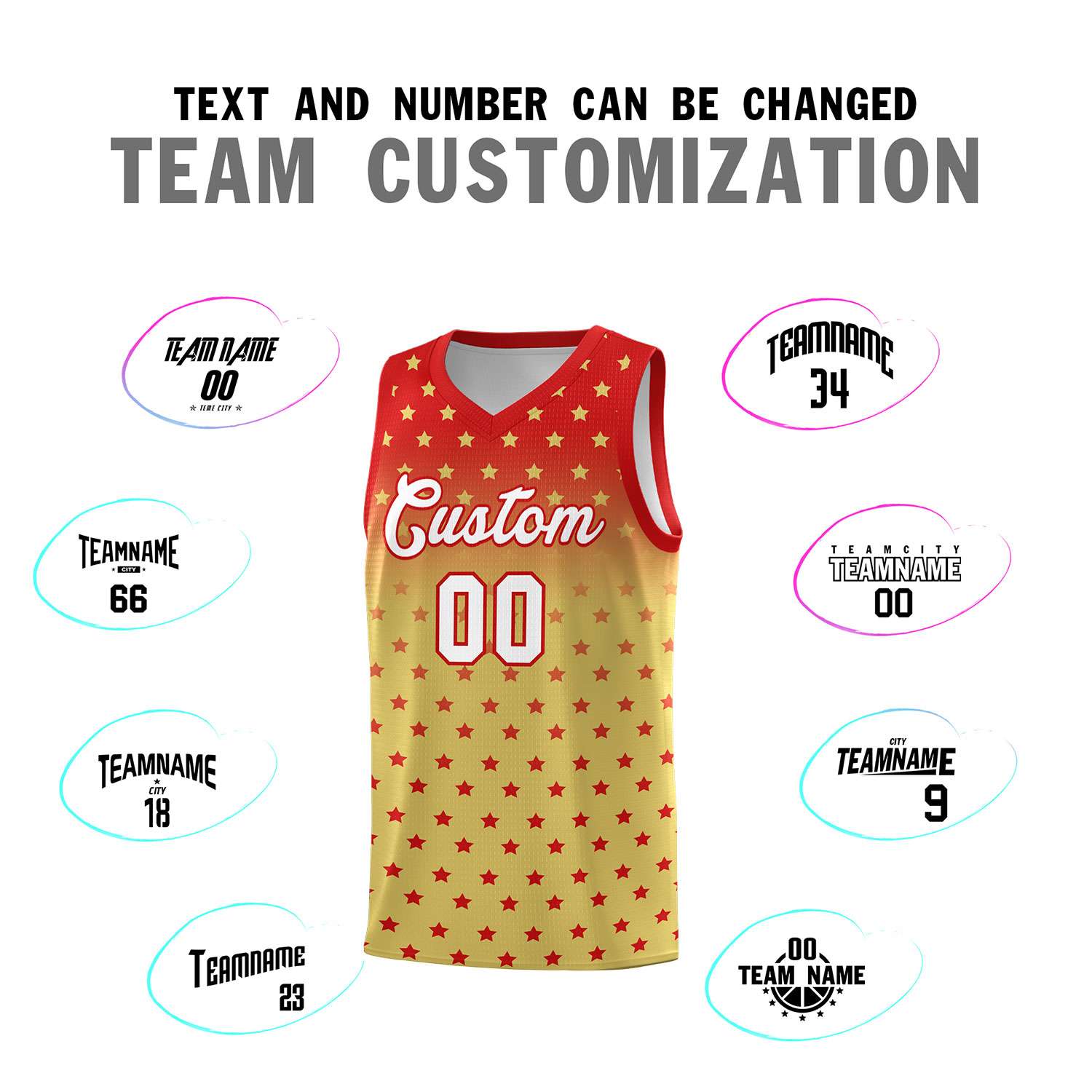 Custom Red Old Gold Gradient Start Pattern Basketball Jersey Sets