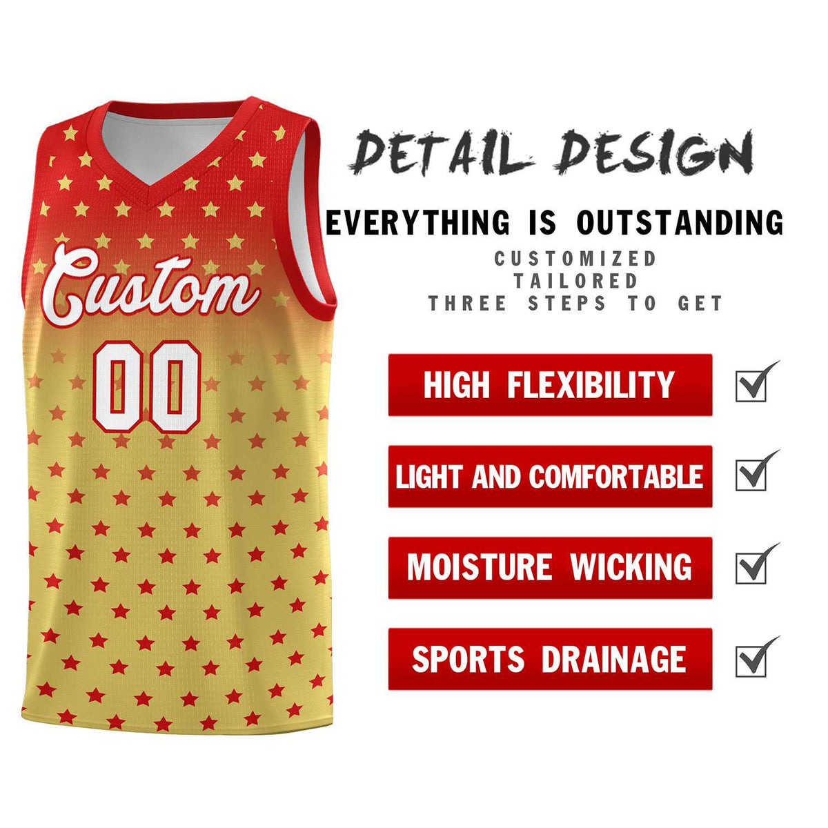 Custom Red Old Gold Gradient Start Pattern Basketball Jersey Sets