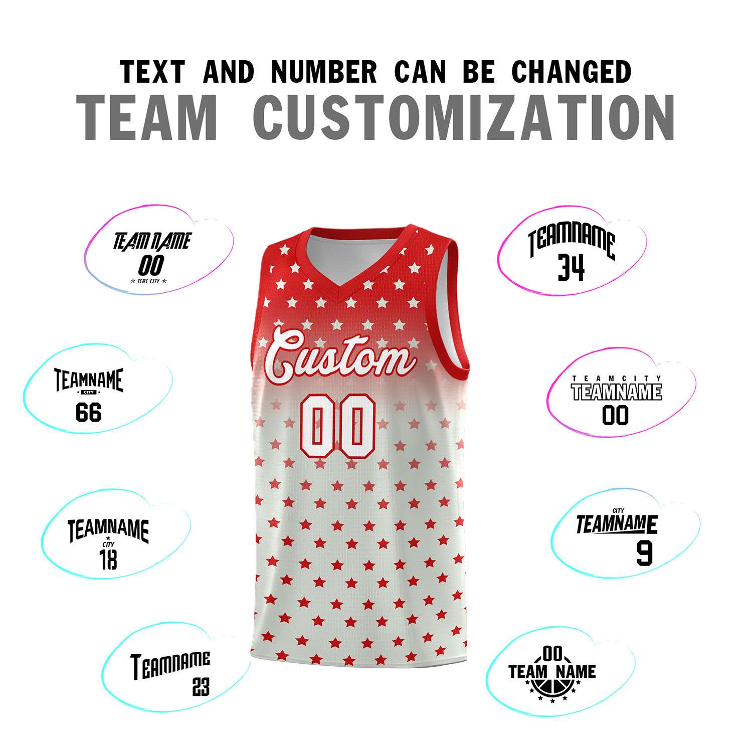 Custom Red Gray Gradient Start Pattern Basketball Jersey Sets