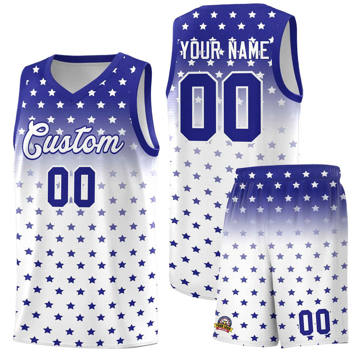 Custom Royal White Gradient Start Pattern Basketball Jersey Sets