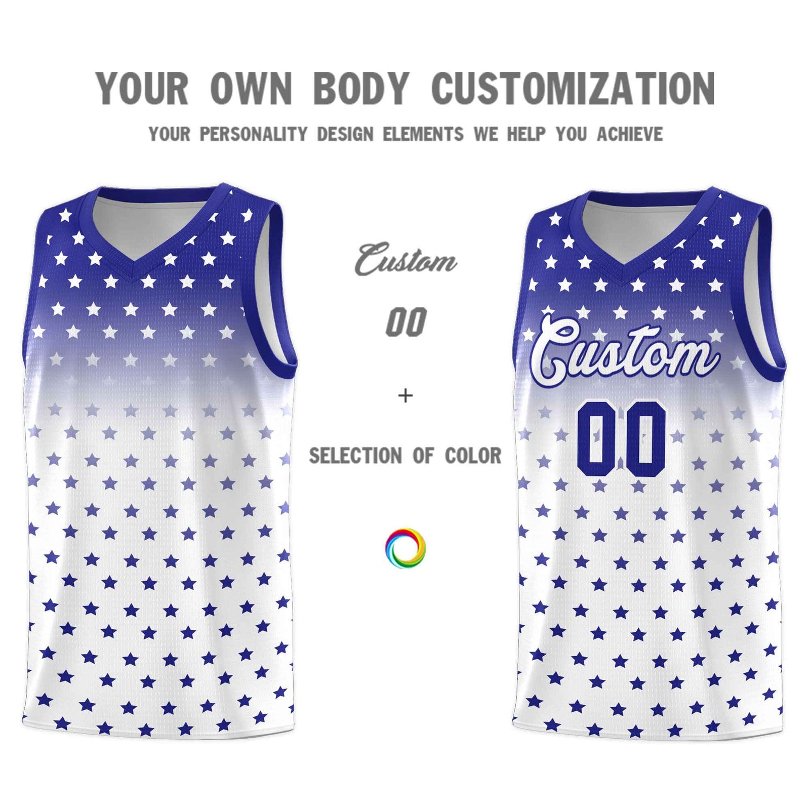 Custom Royal White Gradient Start Pattern Basketball Jersey Sets