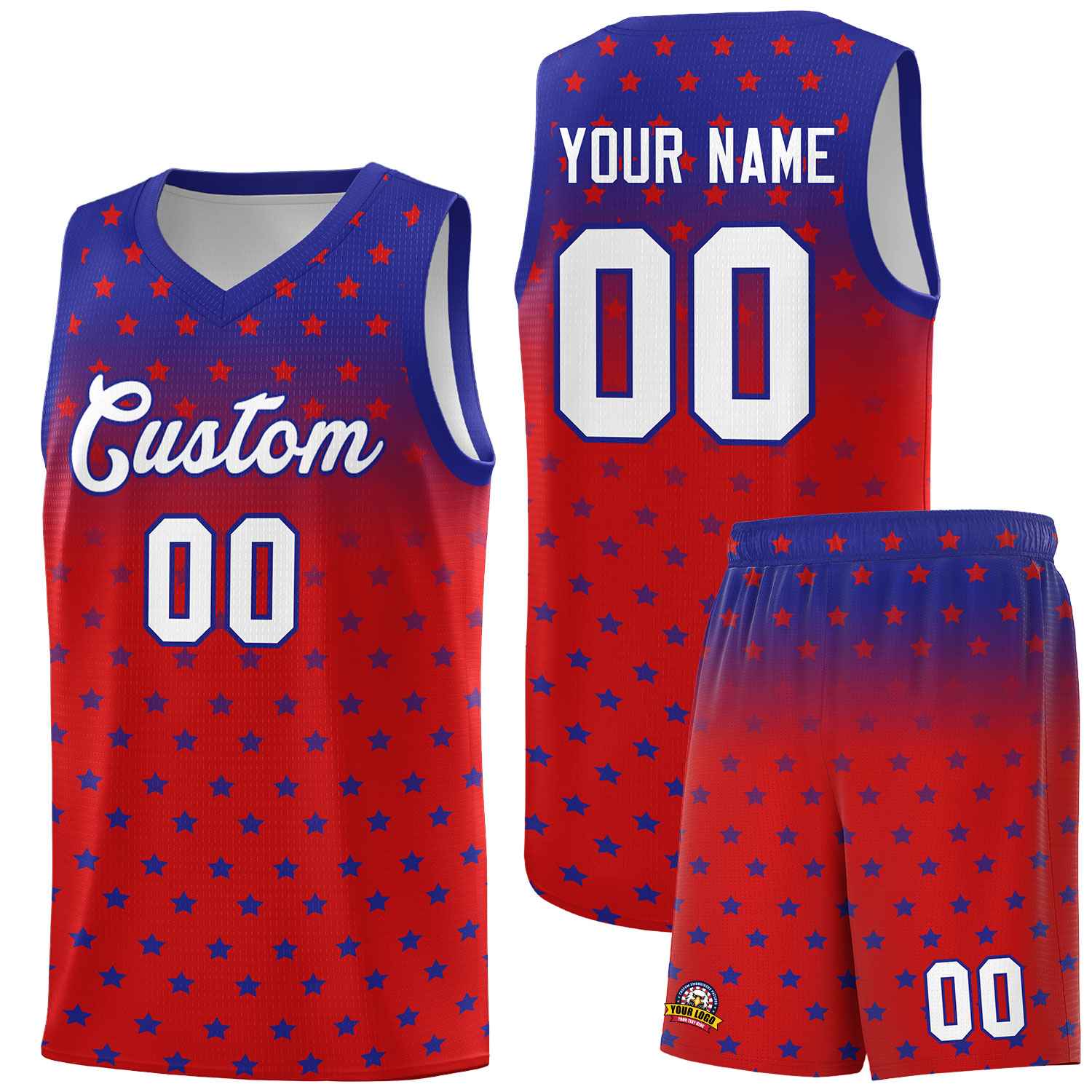 Custom Royal Red Gradient Start Pattern Basketball Jersey Sets