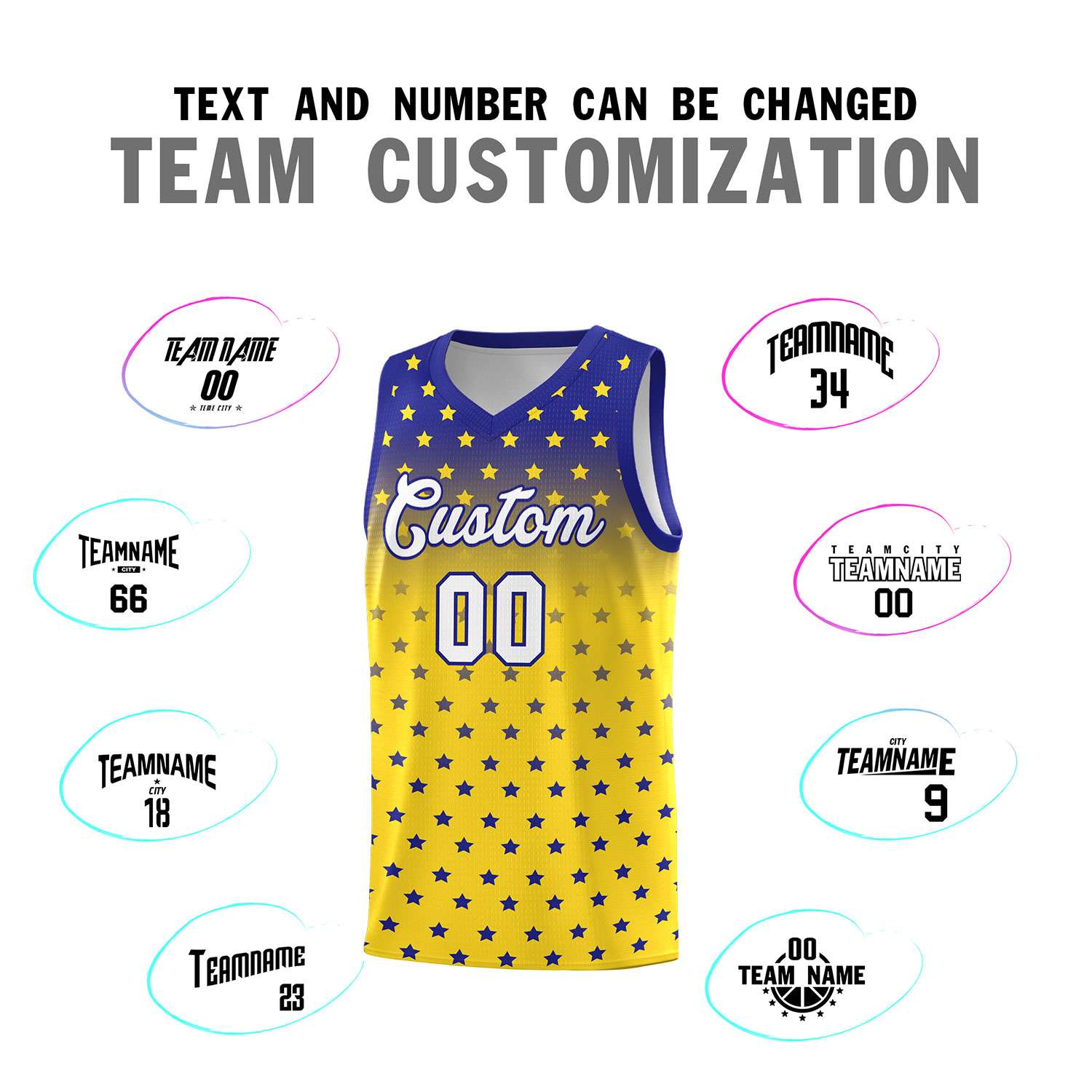 Custom Royal Gold Gradient Start Pattern Basketball Jersey Sets
