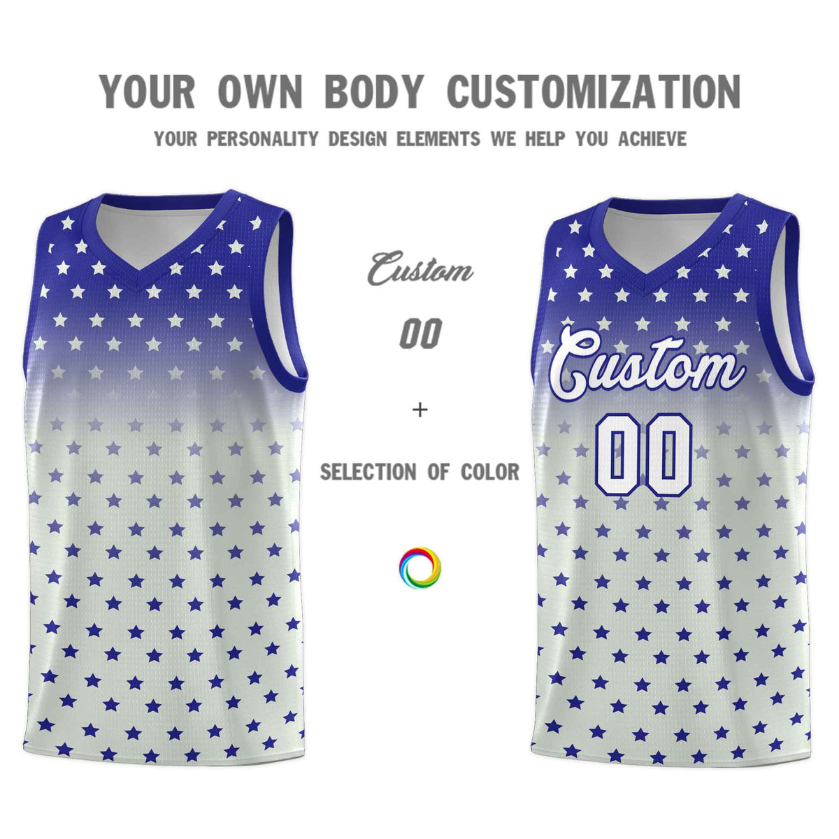Custom Royal Gray Gradient Start Pattern Basketball Jersey Sets