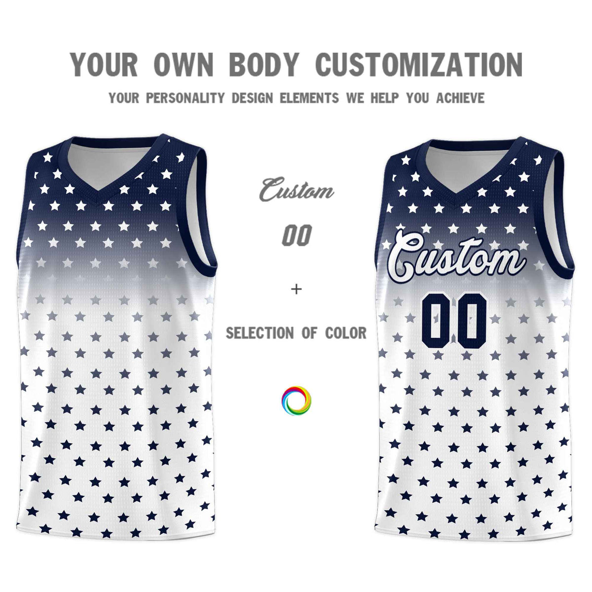 Custom Navy White Gradient Start Pattern Basketball Jersey Sets