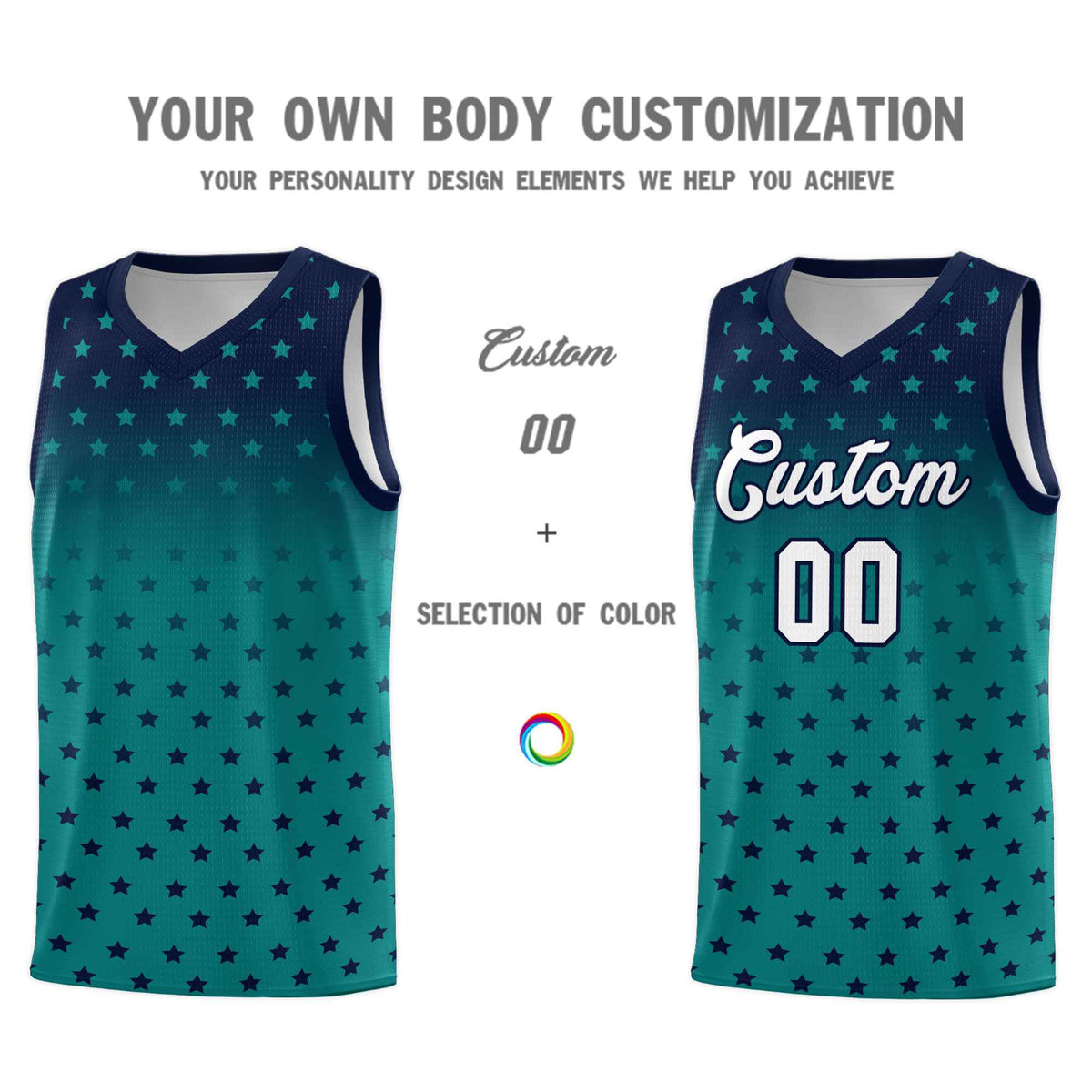 Custom Navy Aqua Gradient Start Pattern Basketball Jersey Sets