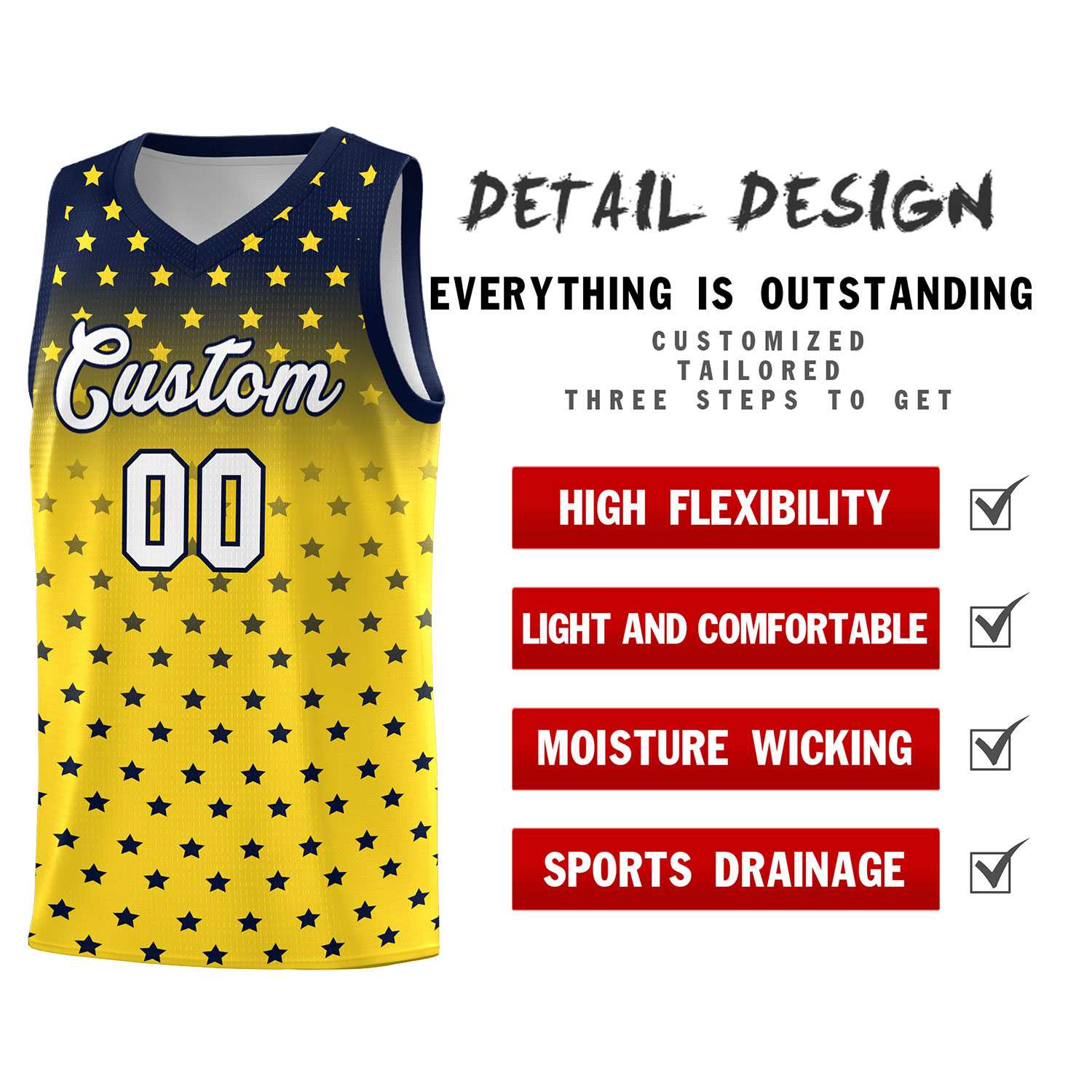 Custom Navy Gold Gradient Start Pattern Basketball Jersey Sets