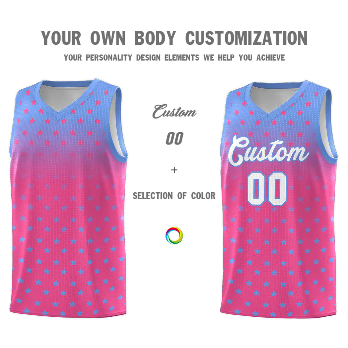 Custom Light Blue Pink Gradient Start Pattern Basketball Jersey Sets