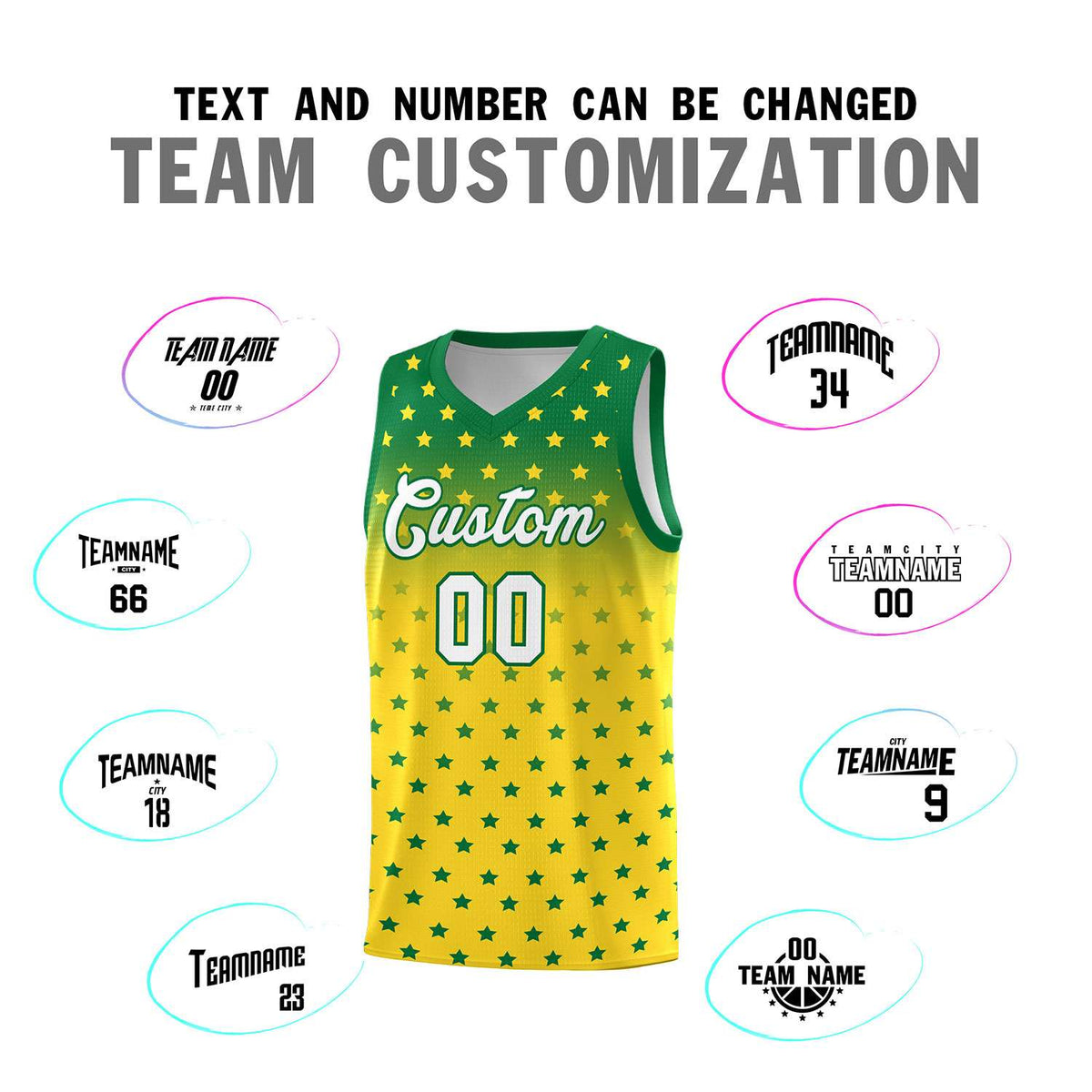 Custom Kelly Green Gold Gradient Start Pattern Basketball Jersey Sets