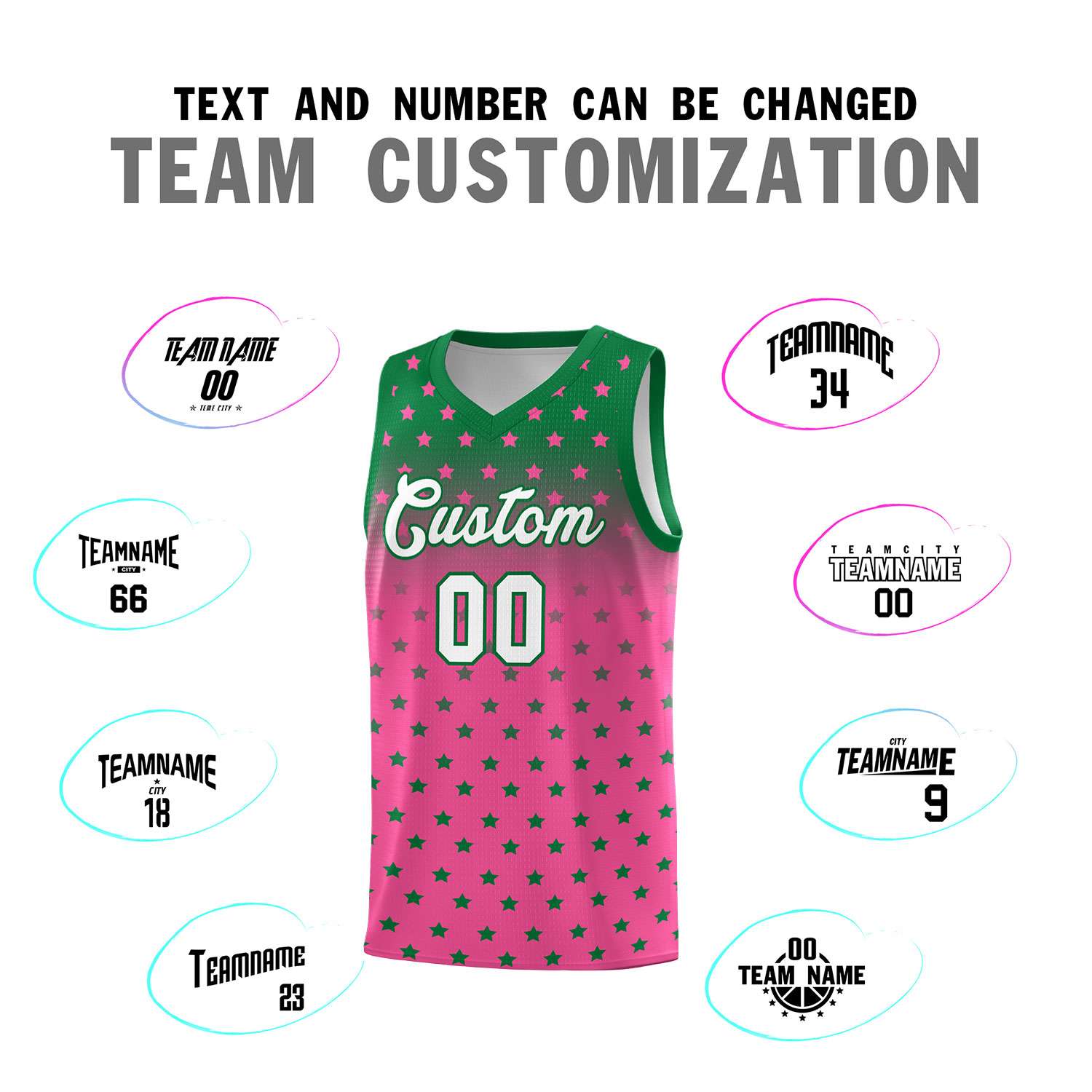 Custom Kelly Green Pink Gradient Start Pattern Basketball Jersey Sets
