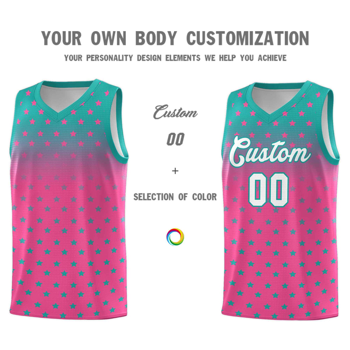 Custom Aqua Pink Gradient Start Pattern Basketball Jersey Sets