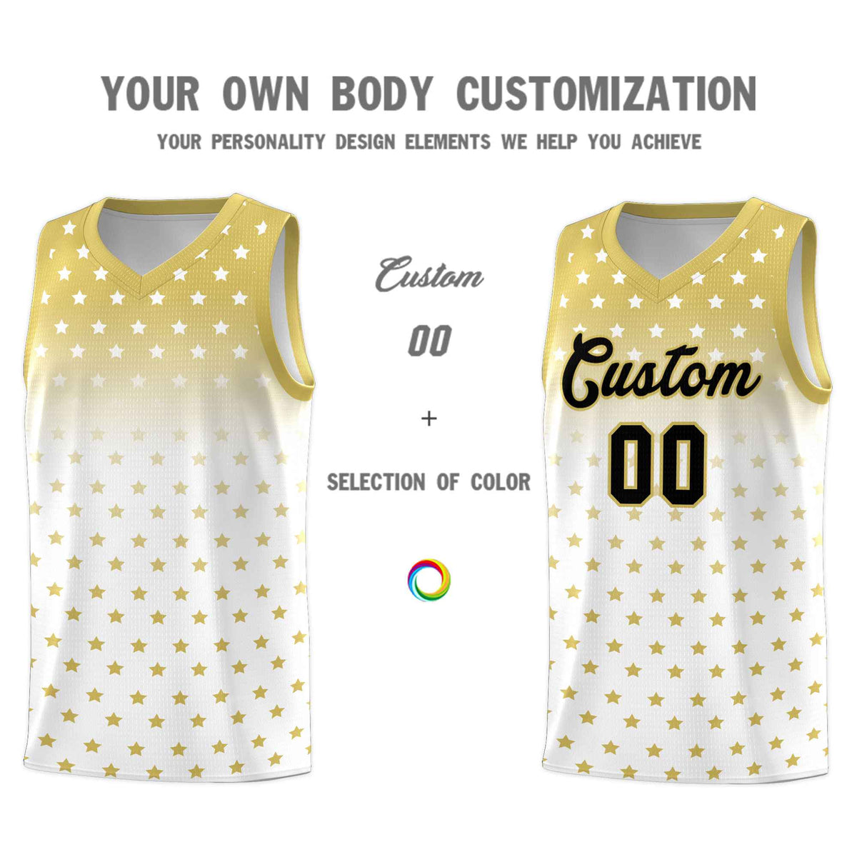 Custom Old Gold White Gradient Start Pattern Basketball Jersey Sets