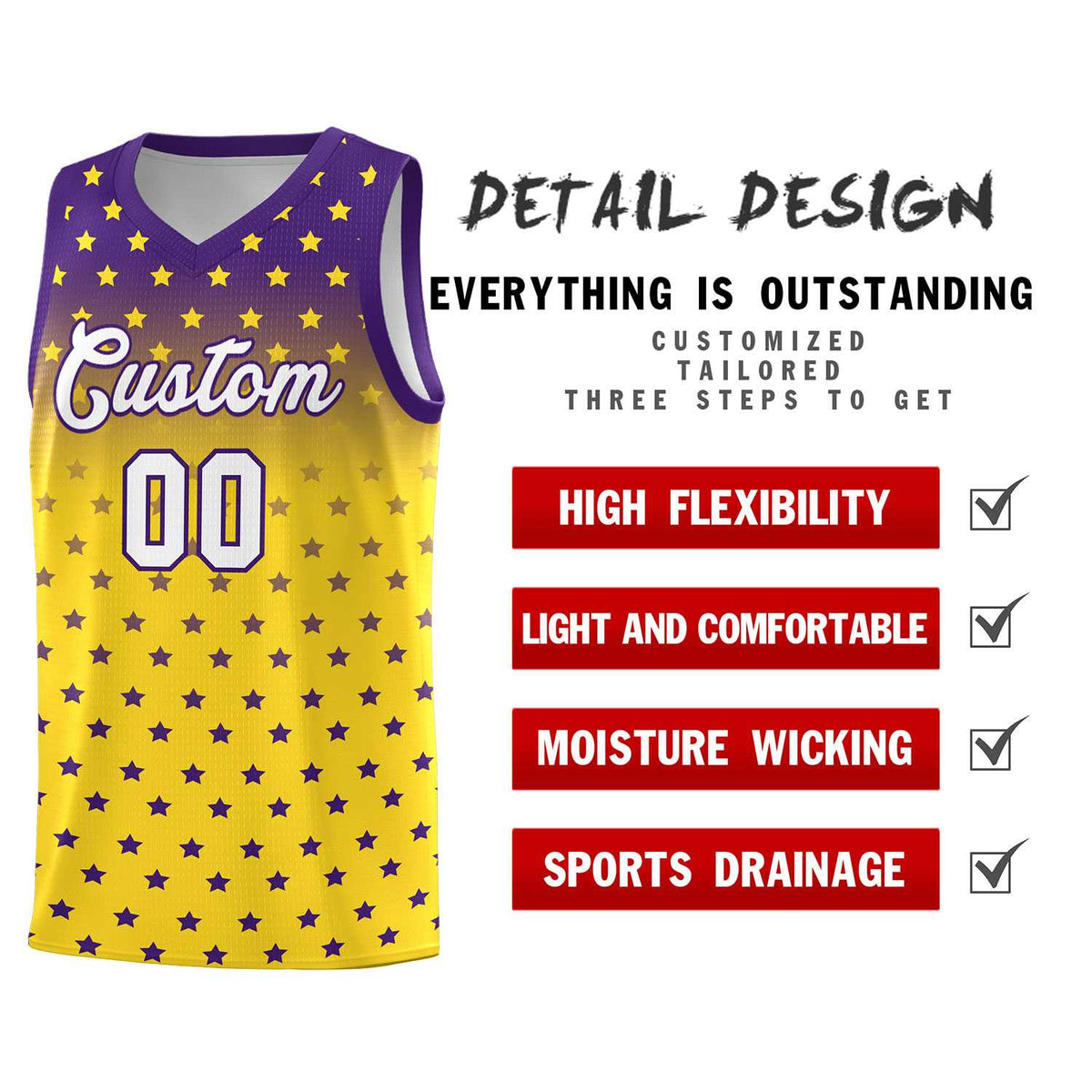 Custom Purple Gold Gradient Start Pattern Basketball Jersey Sets