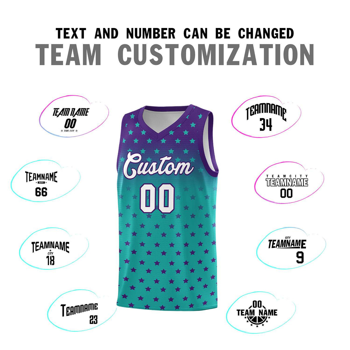 Custom Purple Aqua Gradient Start Pattern Basketball Jersey Sets