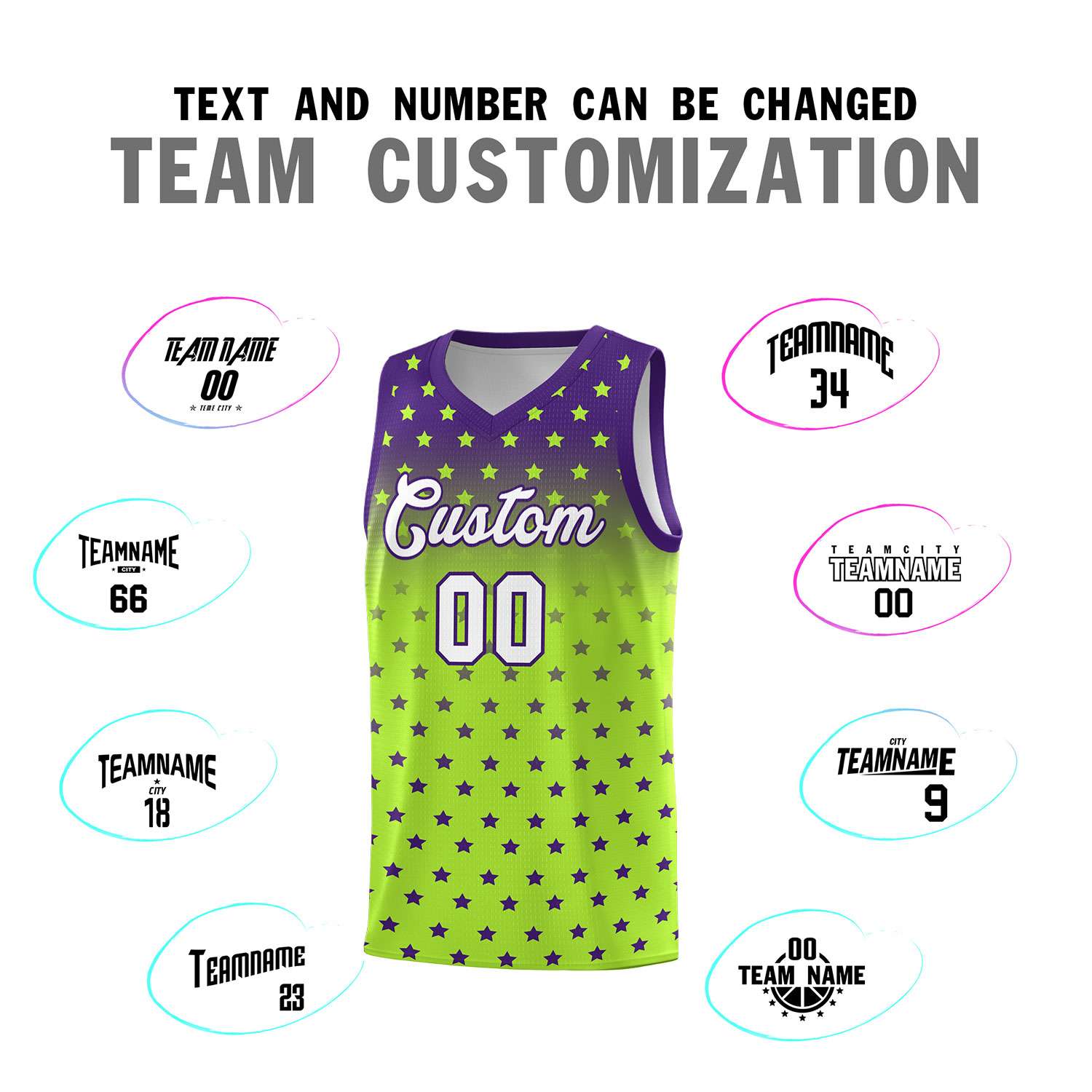Custom Purple Light Green Gradient Start Pattern Basketball Jersey Sets