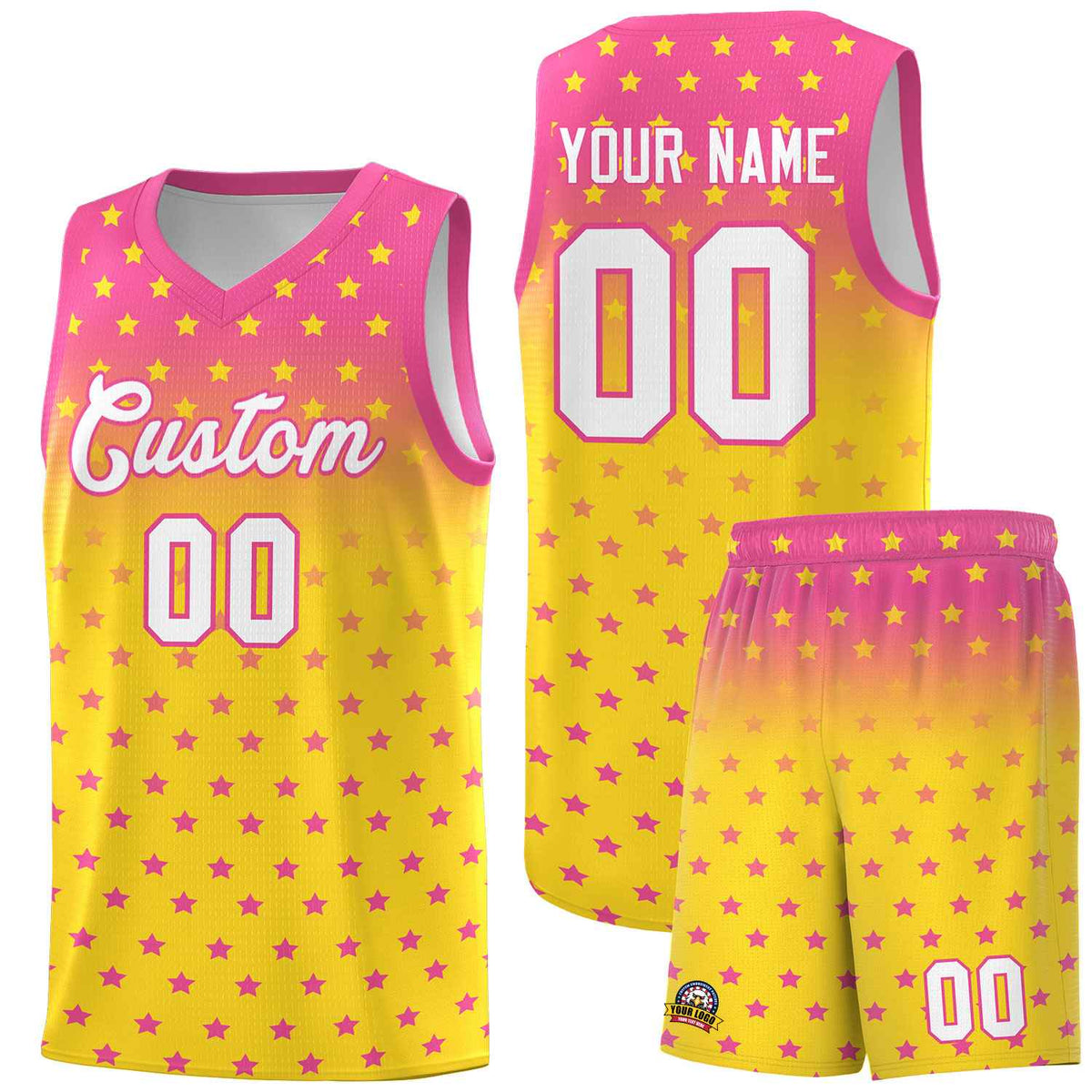 Custom Pink Gold Gradient Start Pattern Basketball Jersey Sets