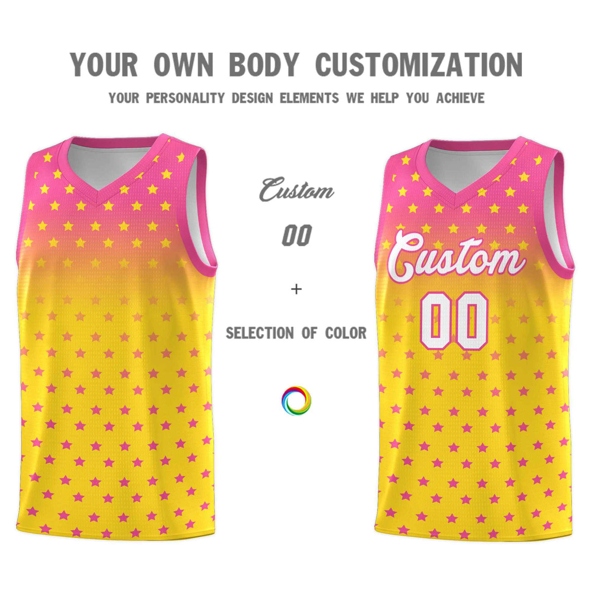Custom Pink Gold Gradient Start Pattern Basketball Jersey Sets