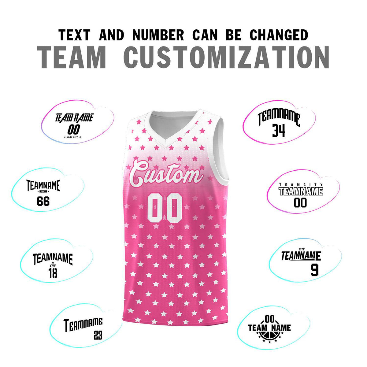 Custom White Pink Gradient Start Pattern Basketball Jersey Sets